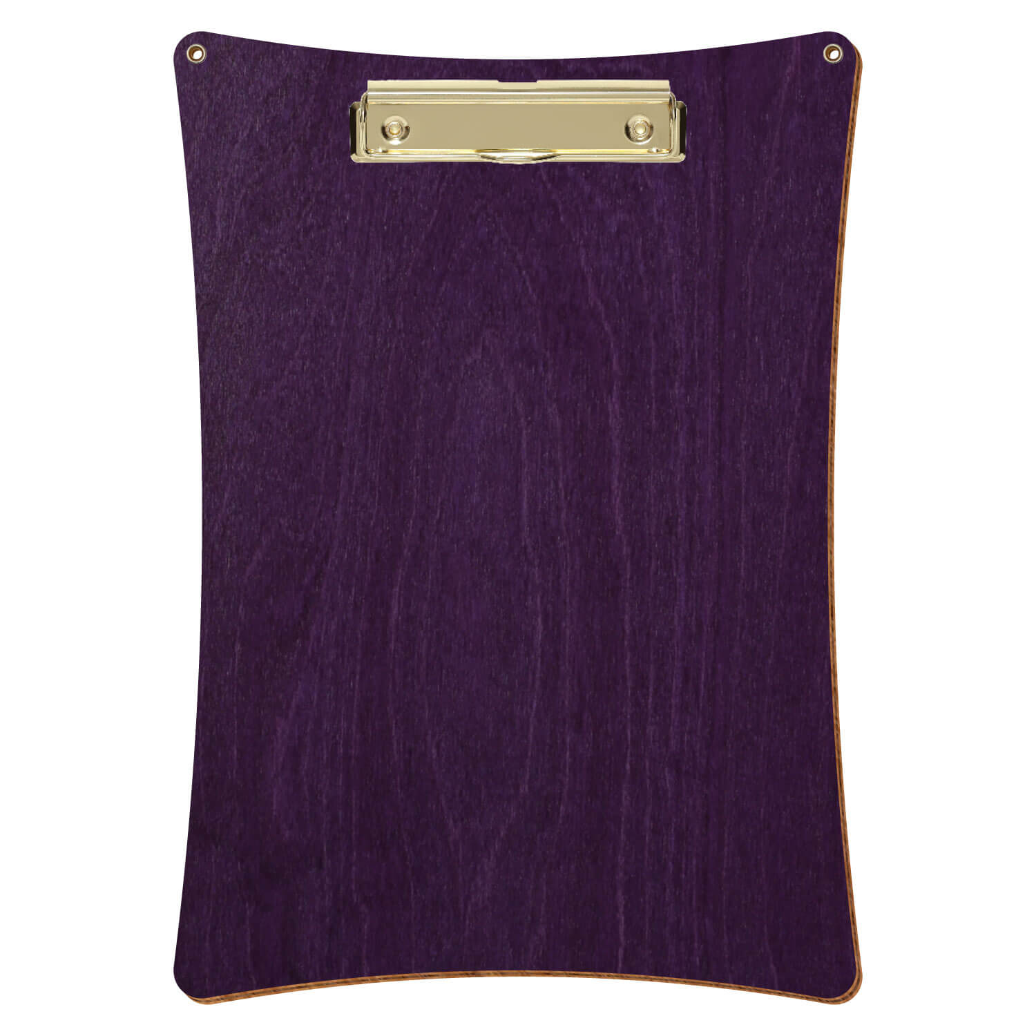 Bütic Holz-Klemmbrett konkav mit Aufhängeösen in der Farbe Lila mit Aufhängeösen in A4 hochkant mit goldener Bügelklemme