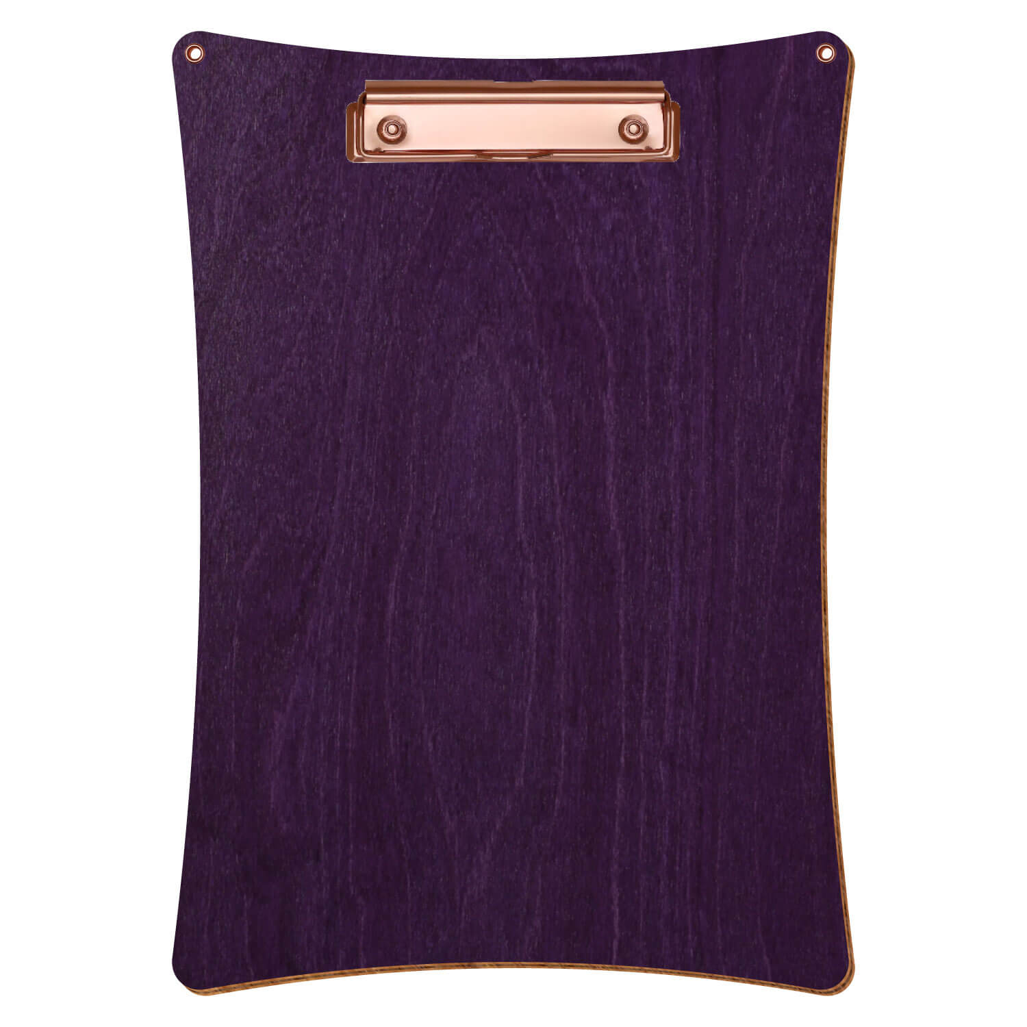 Bütic Holz-Klemmbrett konkav mit Aufhängeösen in der Farbe Lila mit Aufhängeösen in A4 hochkant mit roségoldener Bügelklemme