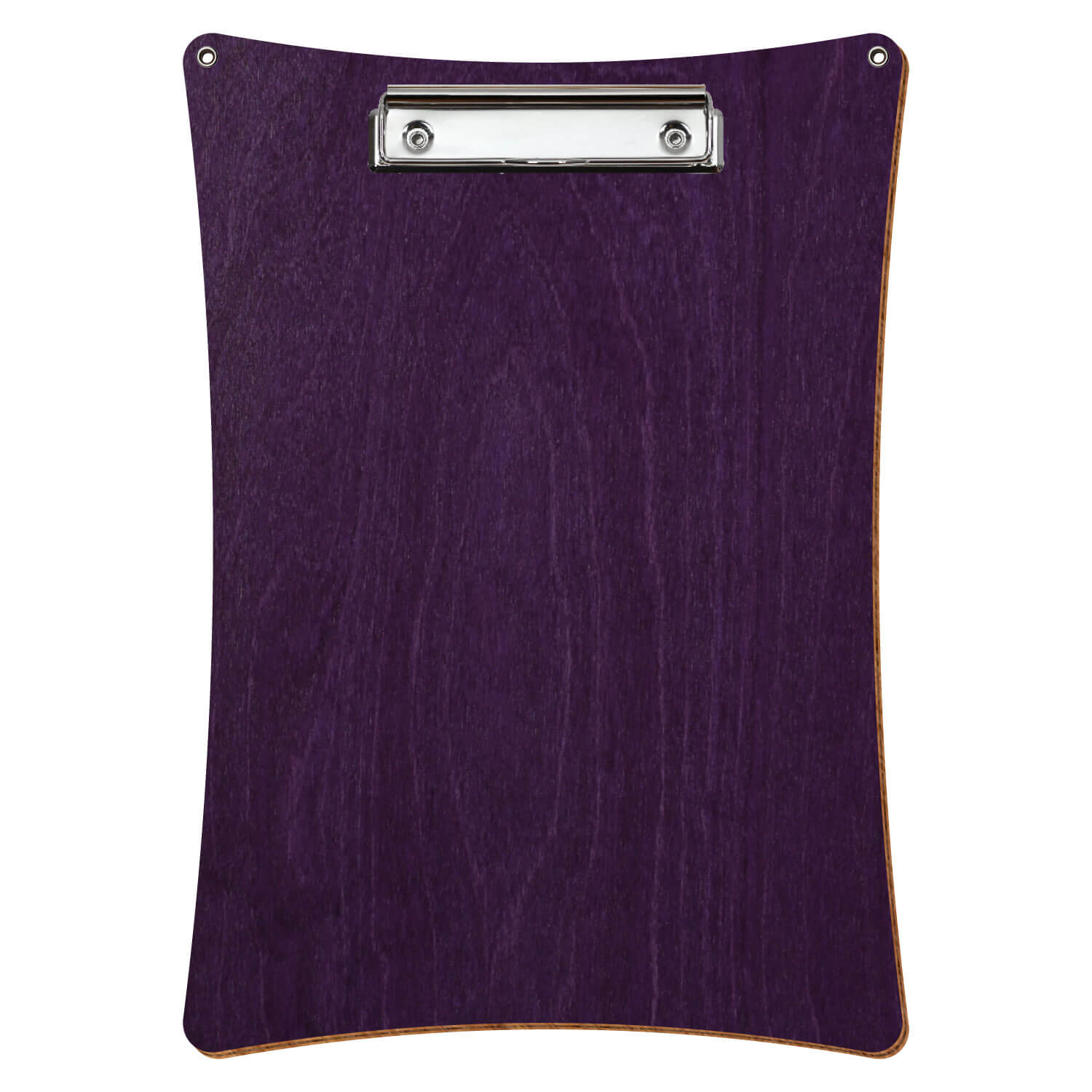 Bütic Holz-Klemmbrett konkav mit Aufhängeösen in der Farbe Lila mit Aufhängeösen in A4 hochkant mit silberner Bügelklemme