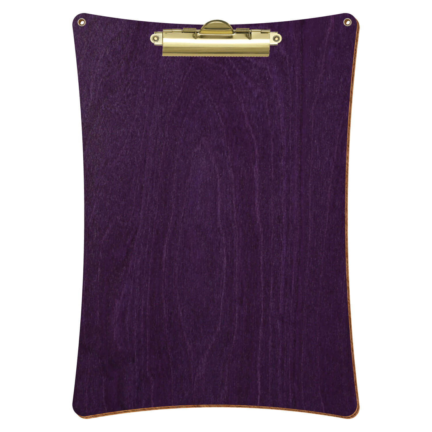 Bütic Holz-Klemmbrett konkav mit Aufhängeösen in der Farbe Lila mit Aufhängeösen in A4 hochkant mit goldener Zahnklemme