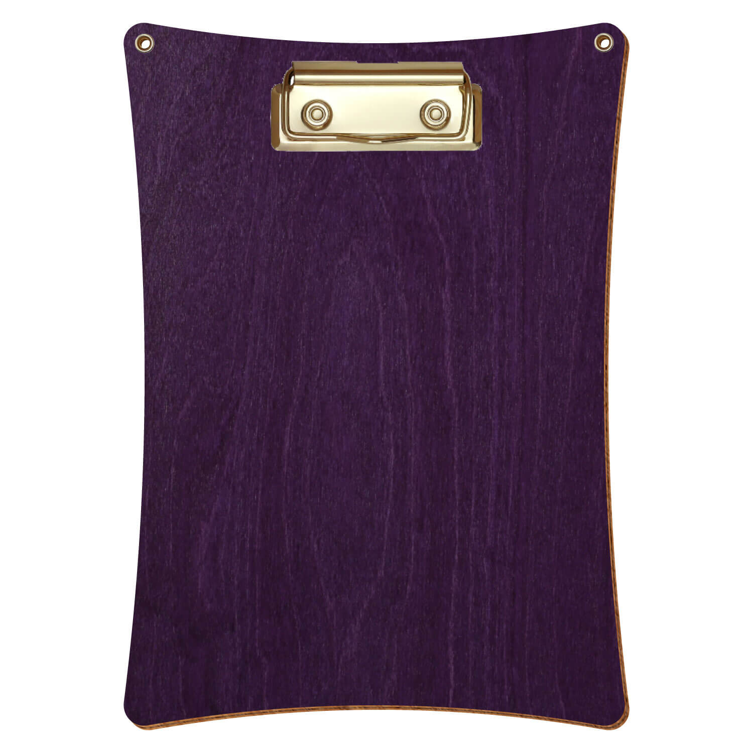 Bütic Holz-Klemmbrett konkav mit Aufhängeösen in der Farbe Lila mit Aufhängeösen in A5 hochkant mit goldener Bügelklemme