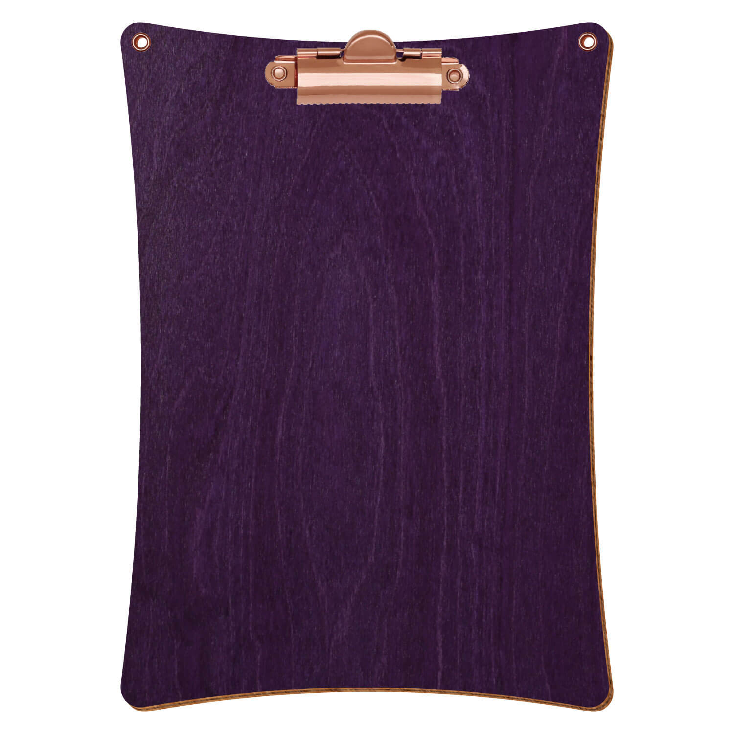 Bütic Holz-Klemmbrett konkav mit Aufhängeösen in der Farbe Lila mit Aufhängeösen in A5 hochkant mit roségoldener Zahnklemme