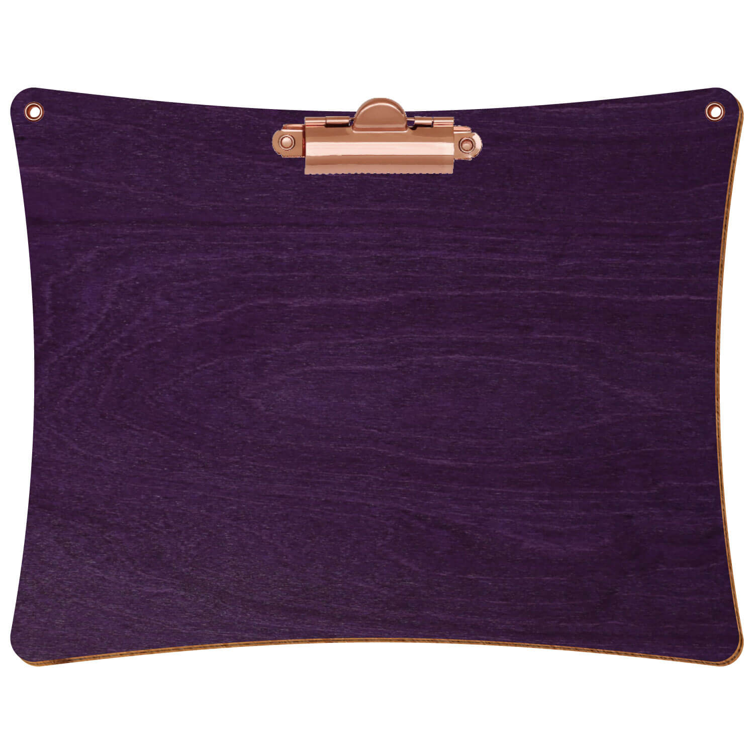 Bütic Holz-Klemmbrett konkav mit Aufhängeösen in der Farbe Lila mit Aufhängeösen in A5 querkant mit roségoldener Zahnklemme