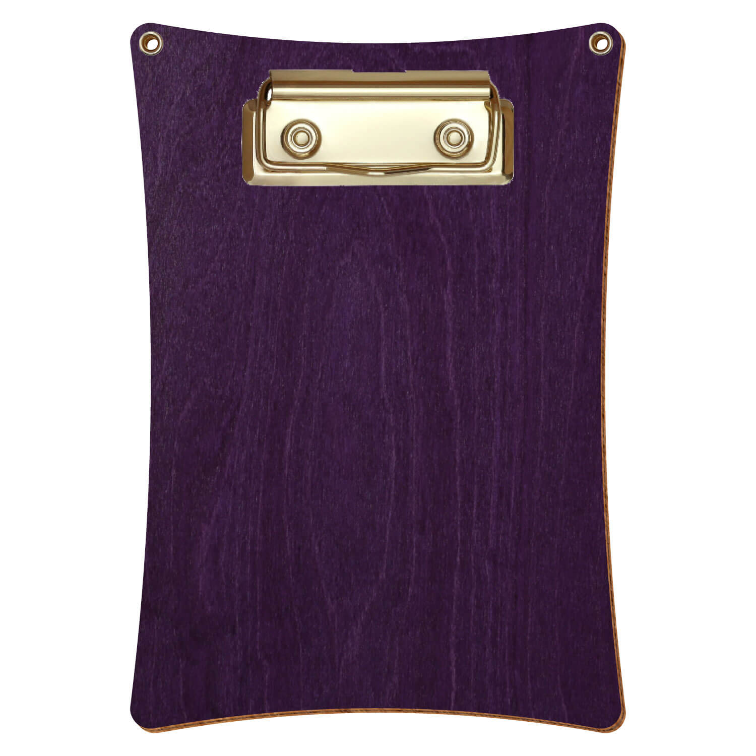 Bütic Holz-Klemmbrett konkav mit Aufhängeösen in der Farbe Lila mit Aufhängeösen in A6 hochkant mit goldener Bügelklemme