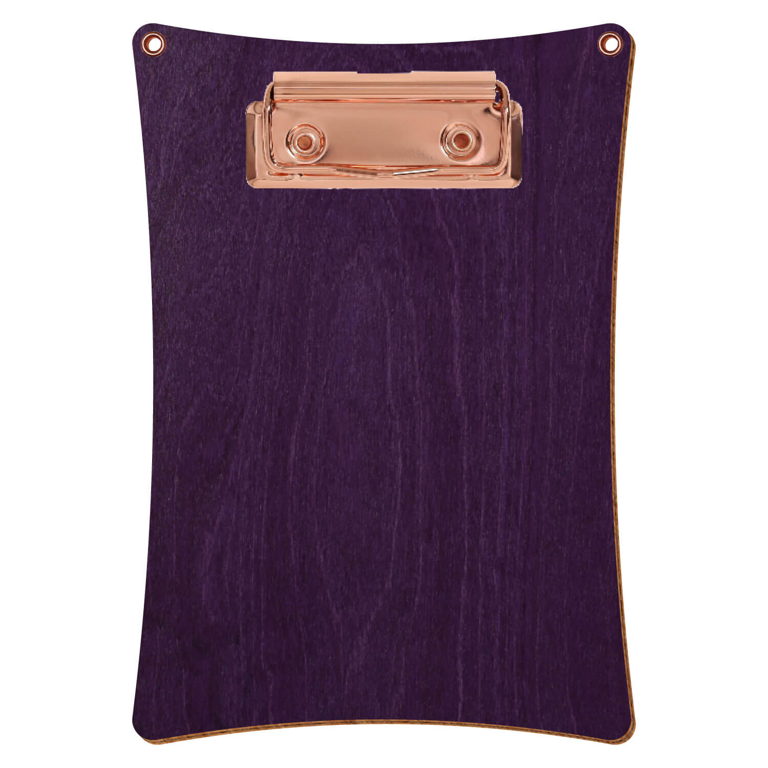 Bütic Holz-Klemmbrett konkav mit Aufhängeösen in der Farbe Lila mit Aufhängeösen in A6 hochkant mit roségoldener Bügelklemme