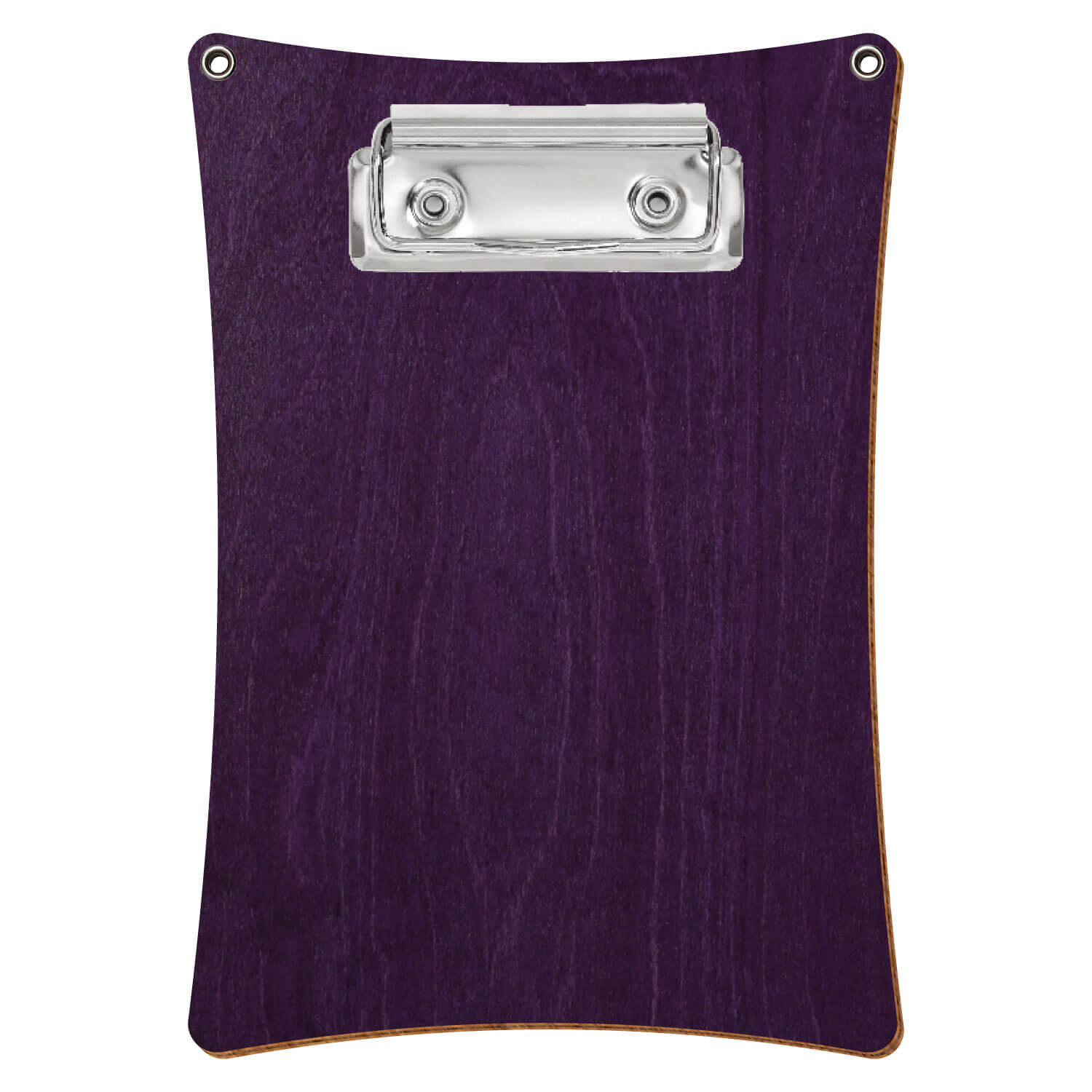 Bütic Holz-Klemmbrett konkav mit Aufhängeösen in der Farbe Lila mit Aufhängeösen in A6 hochkant mit silberner Bügelklemme