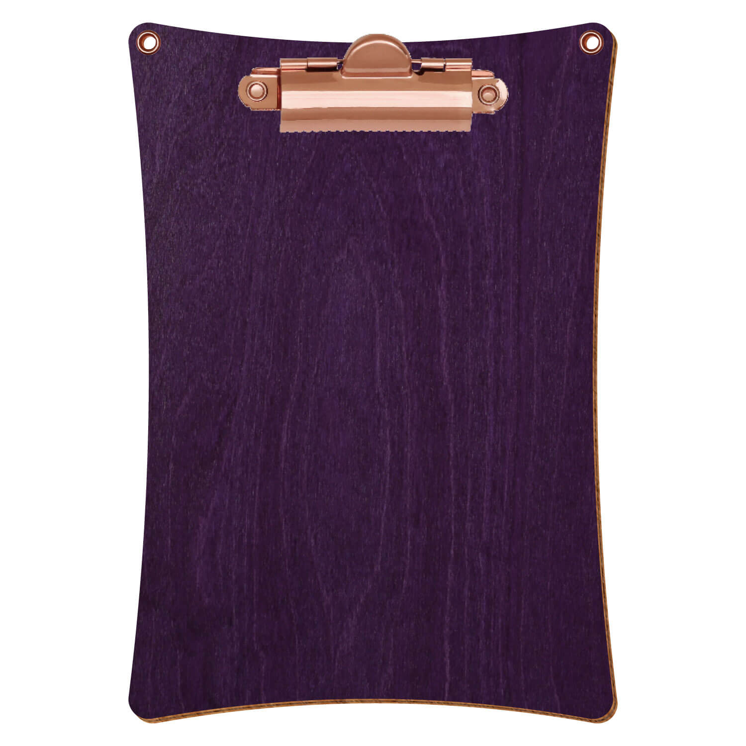 Bütic Holz-Klemmbrett konkav mit Aufhängeösen in der Farbe Lila mit Aufhängeösen in A6 hochkant mit roségoldener Zahnklemme
