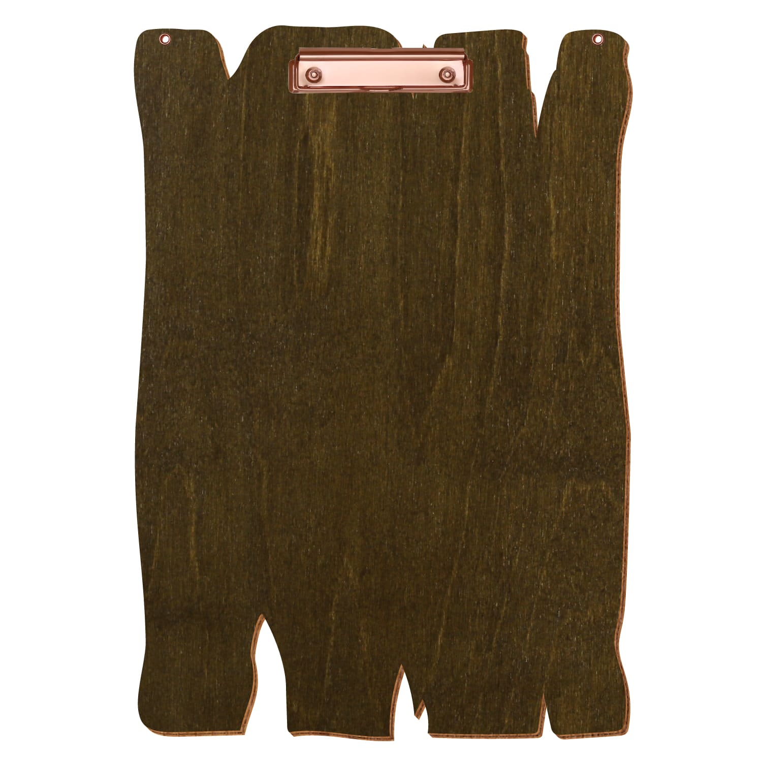 Klemmbrett Holzbrettform mit 2 Ösen Haselnuss A3 hochkant Bügelklemme roségold
