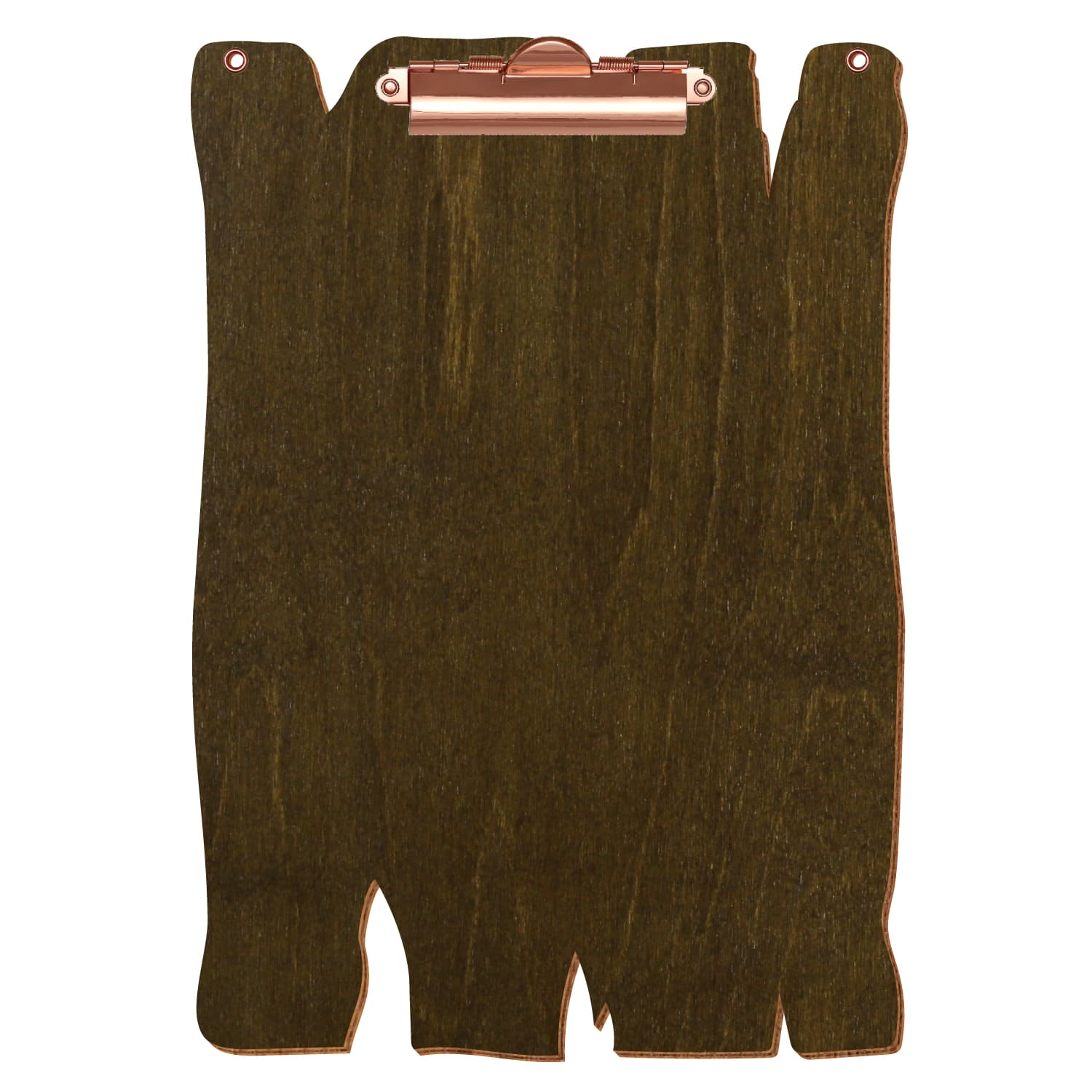 Klemmbrett Holzbrettform mit 2 Ösen Haselnuss A4 hochkant Zahnklemme roségold