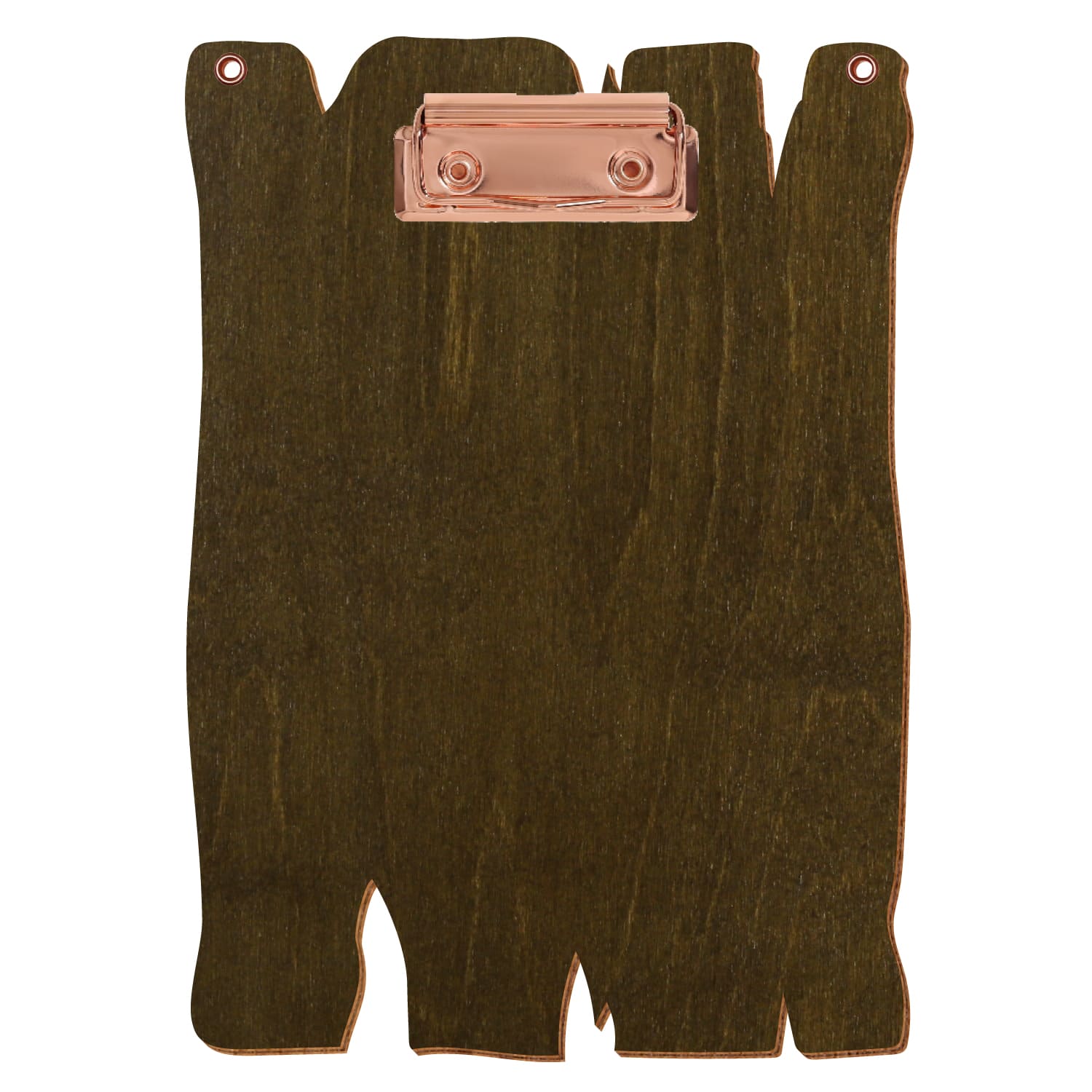 Klemmbrett Holzbrettform mit 2 Ösen Haselnuss A5 hochkant Bügelklemme roségold