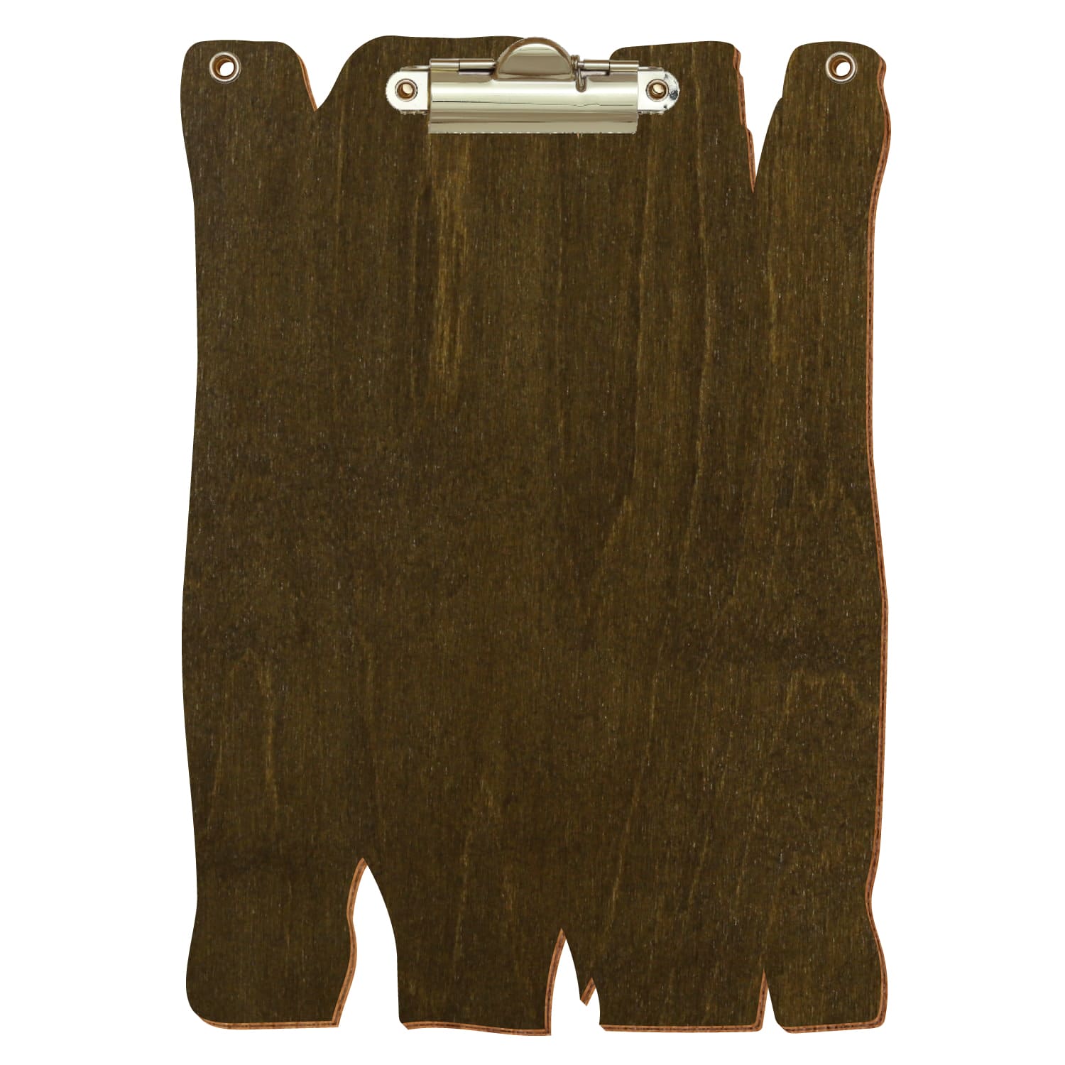 Klemmbrett Holzbrettform mit 2 Ösen Haselnuss A5 hochkant Zahnklemme gold