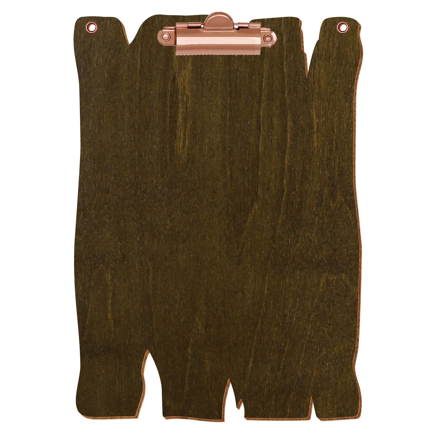 Klemmbrett Holzbrettform mit 2 Ösen Haselnuss A5 hochkant Zahnklemme roségold