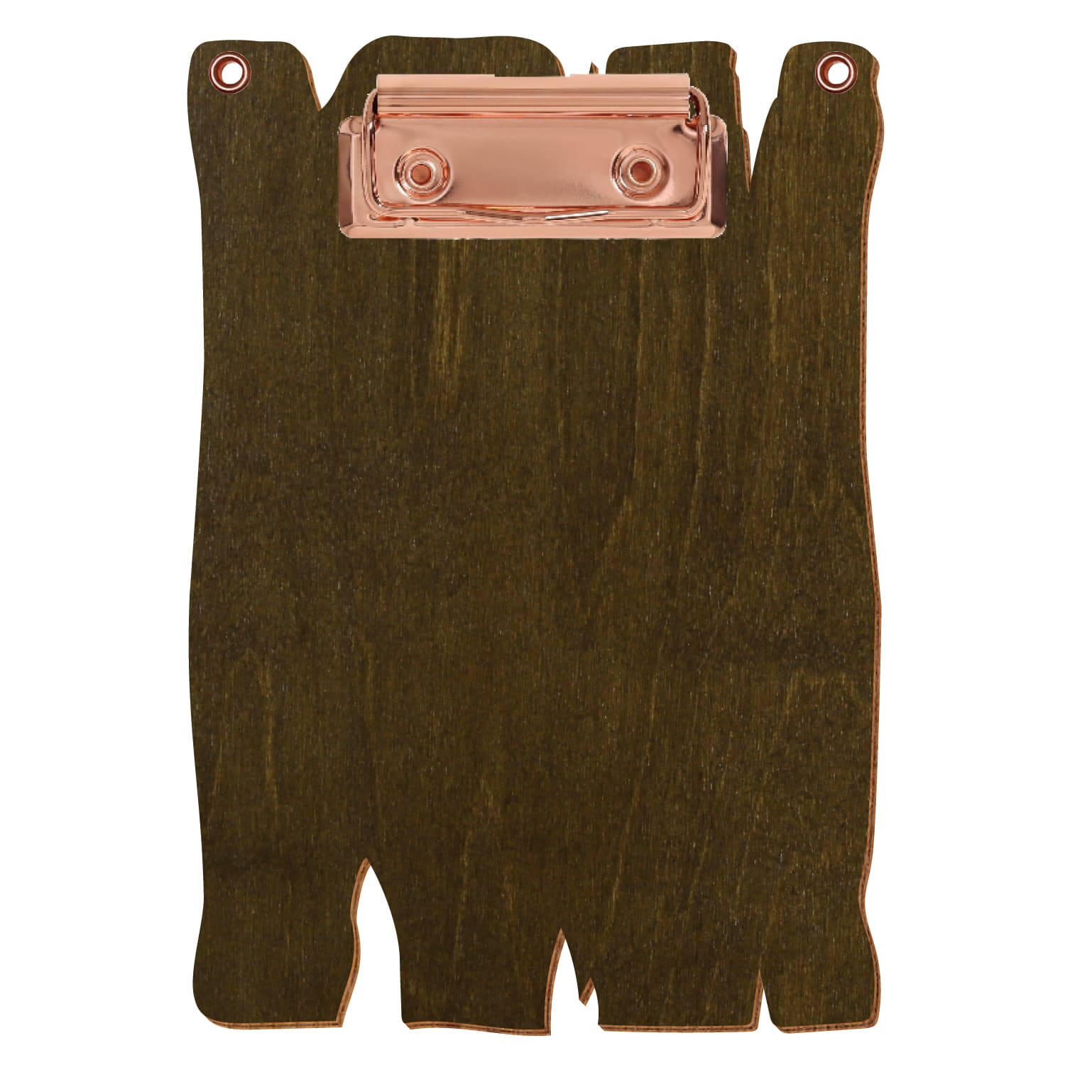 Klemmbrett Holzbrettform mit 2 Ösen Haselnuss A6 hochkant Bügelklemme roségold