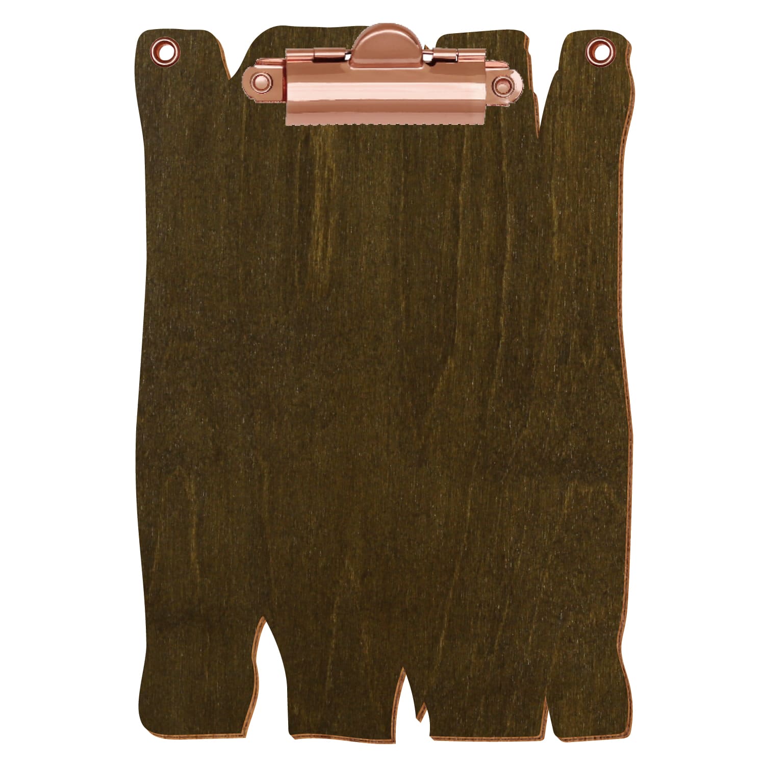 Klemmbrett Holzbrettform mit 2 Ösen Haselnuss A6 hochkant Zahnklemme roségold