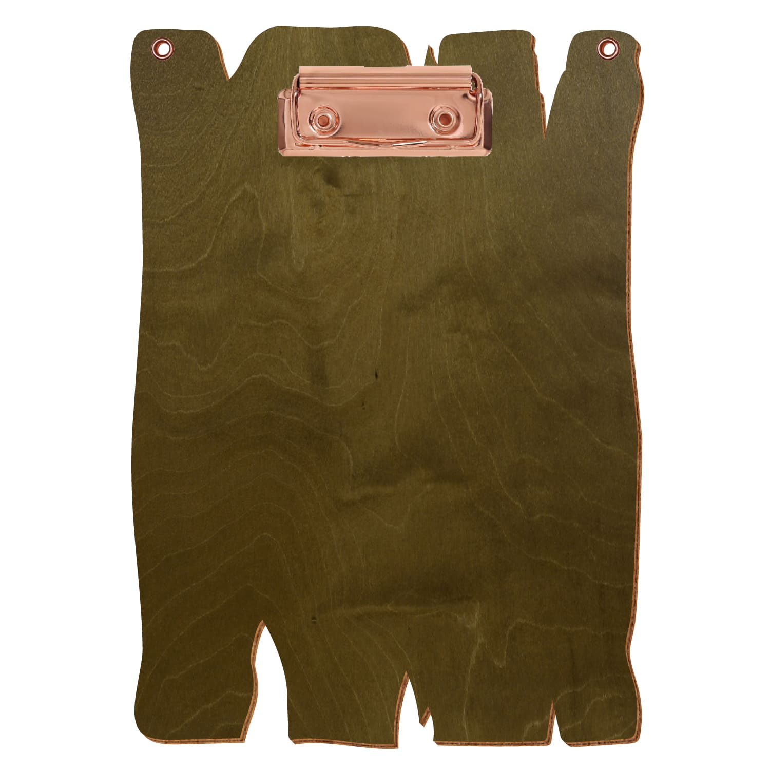 Klemmbrett Holzbrettform mit 2 Ösen Nussbaum hell A5 hochkant Bügelklemme roségold