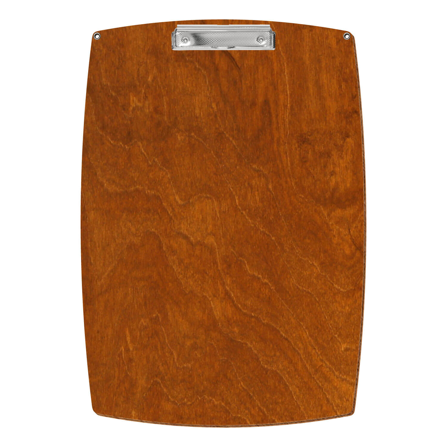 Bütic Holz-Klemmbrett konvex in der Farbe Rum mit Aufhängeösen in A3 hochkant mit carbon-silberner Bügelklemme
