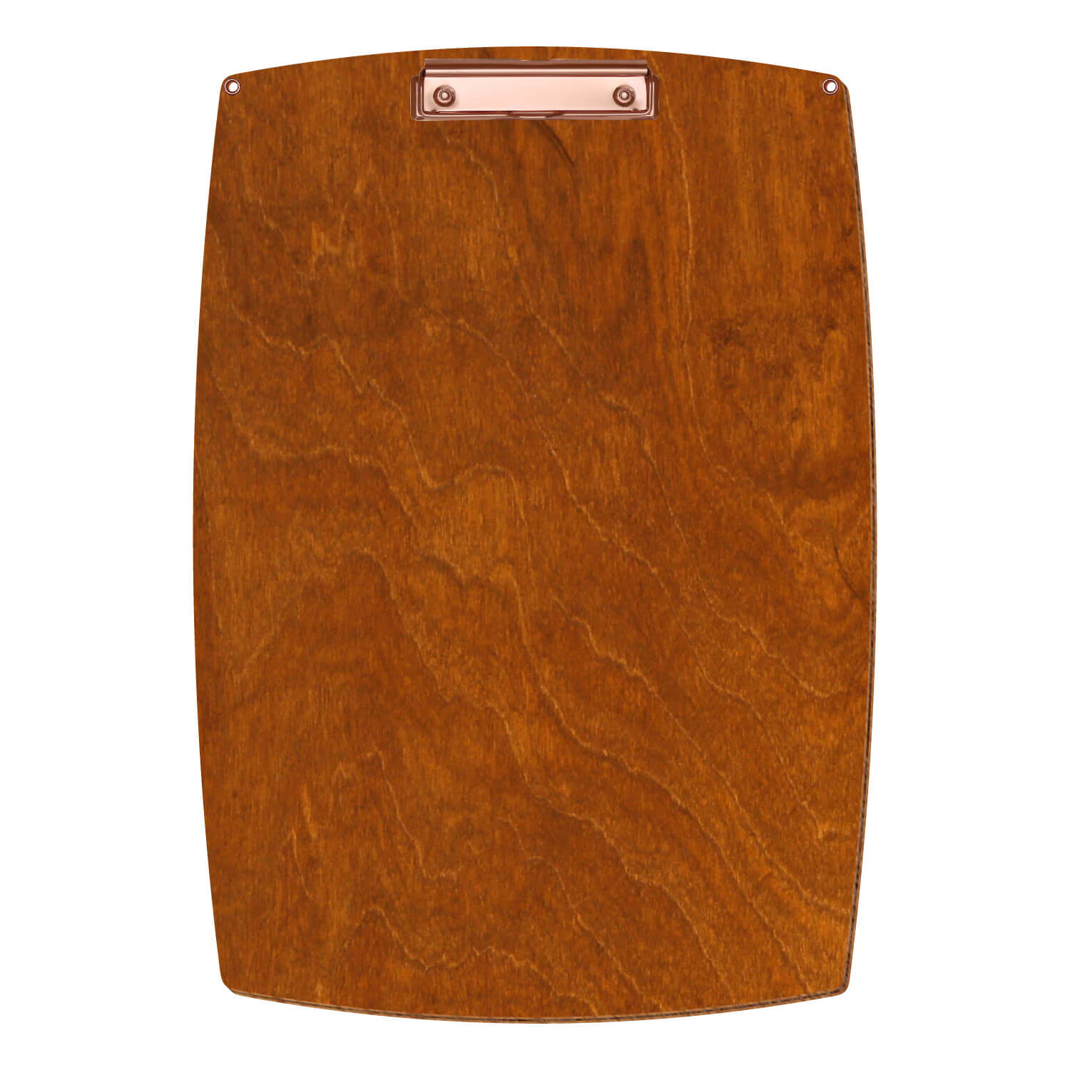 Bütic Holz-Klemmbrett konvex in der Farbe Rum mit Aufhängeösen in A3 hochkant mit roségoldener Bügelklemme