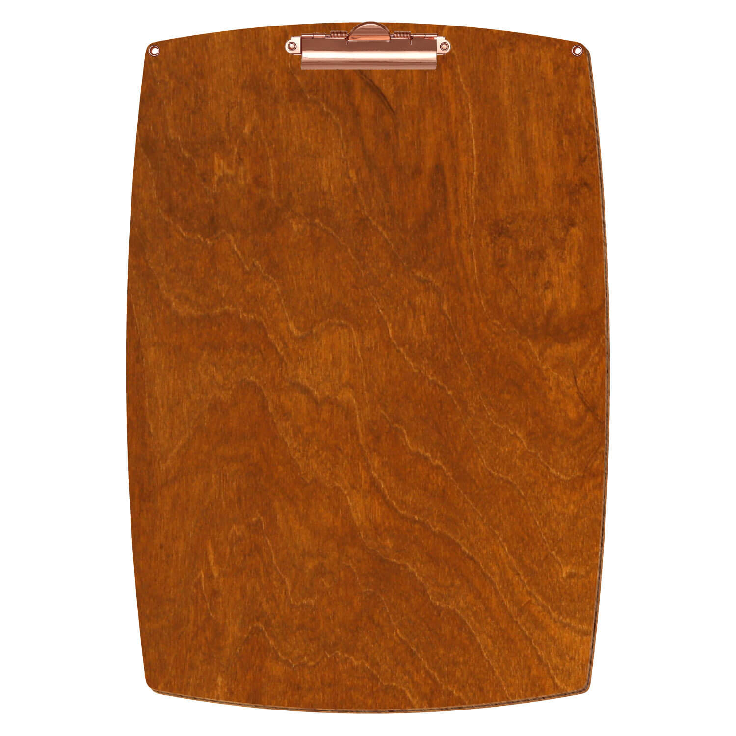 Bütic Holz-Klemmbrett konvex in der Farbe Rum mit Aufhängeösen in A3 hochkant mit roségoldener Zahnklemme