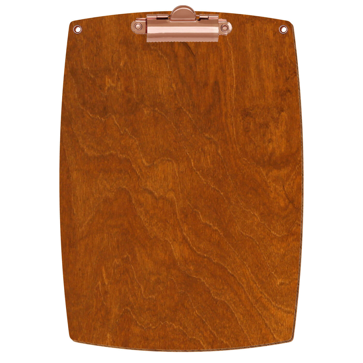Bütic Holz-Klemmbrett konvex in der Farbe Rum mit Aufhängeösen in A5 hochkant mit roségoldener Zahnklemme