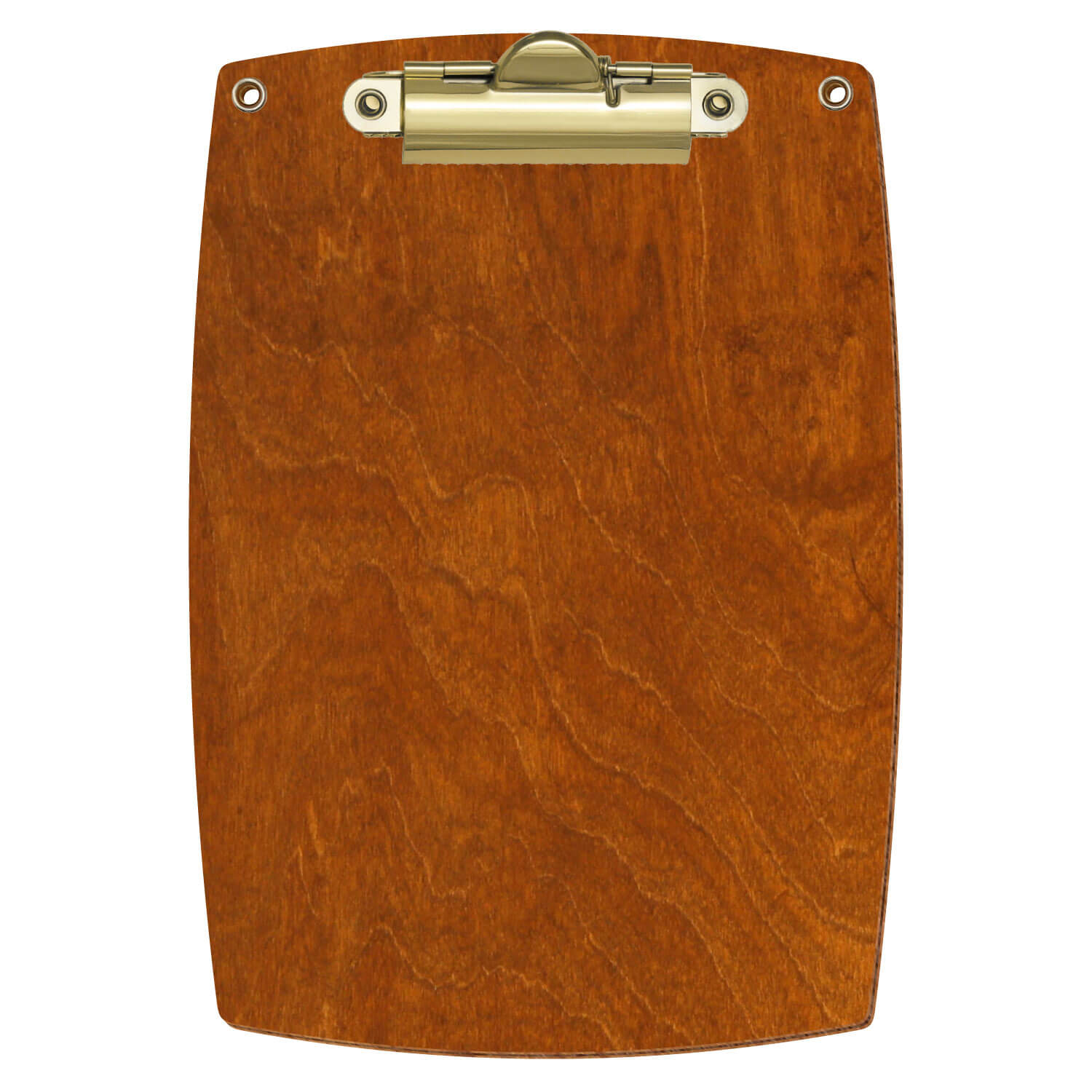 Bütic Holz-Klemmbrett konvex in der Farbe Rum mit Aufhängeösen in A6 hochkant mit goldener Zahnklemme
