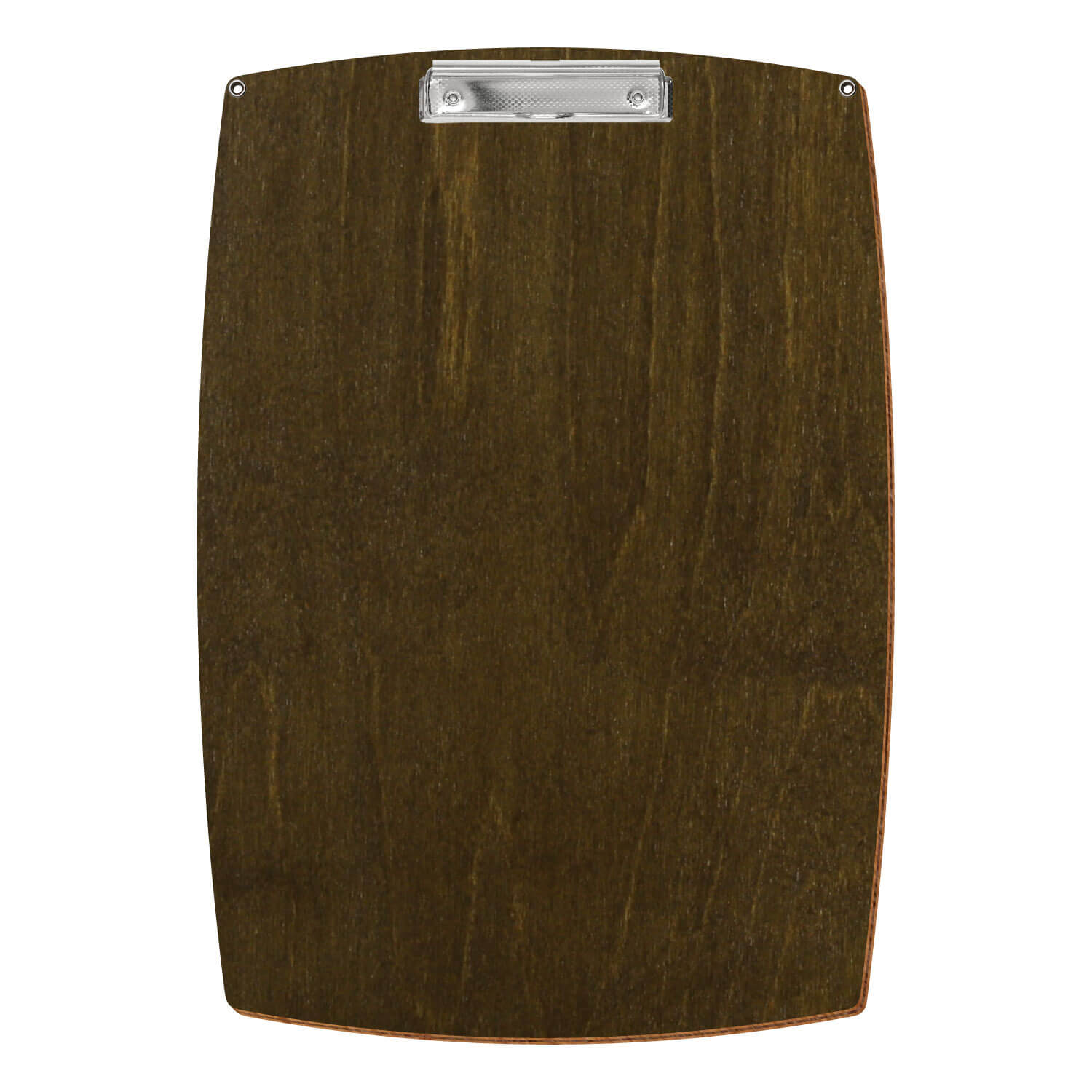 Bütic Holz-Klemmbrett konvex in der Farbe Haselnuss mit Aufhängeösen in A3 hochkant mit carbon-silberner Bügelklemme
