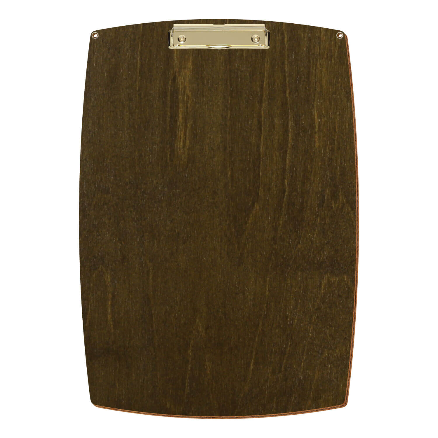 Bütic Holz-Klemmbrett konvex in der Farbe Haselnuss mit Aufhängeösen in A3 hochkant mit goldener Bügelklemme
