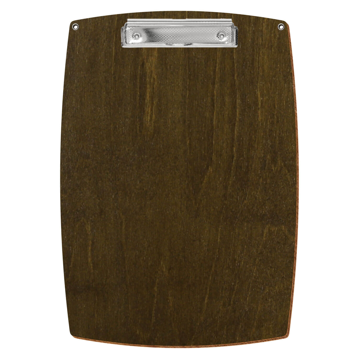 Bütic Holz-Klemmbrett konvex in der Farbe Haselnuss mit Aufhängeösen in A4 hochkant mit carbon-silberner Bügelklemme