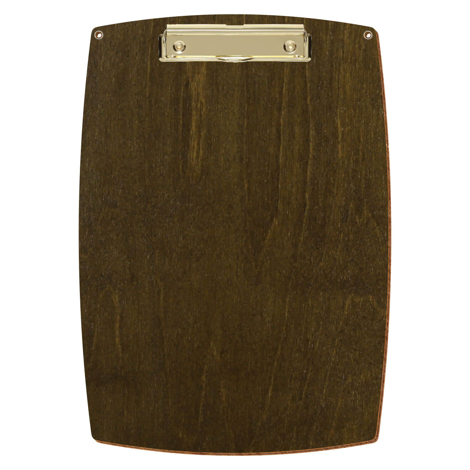 Bütic Holz-Klemmbrett konvex in der Farbe Haselnuss mit Aufhängeösen in A4 hochkant mit goldener Bügelklemme