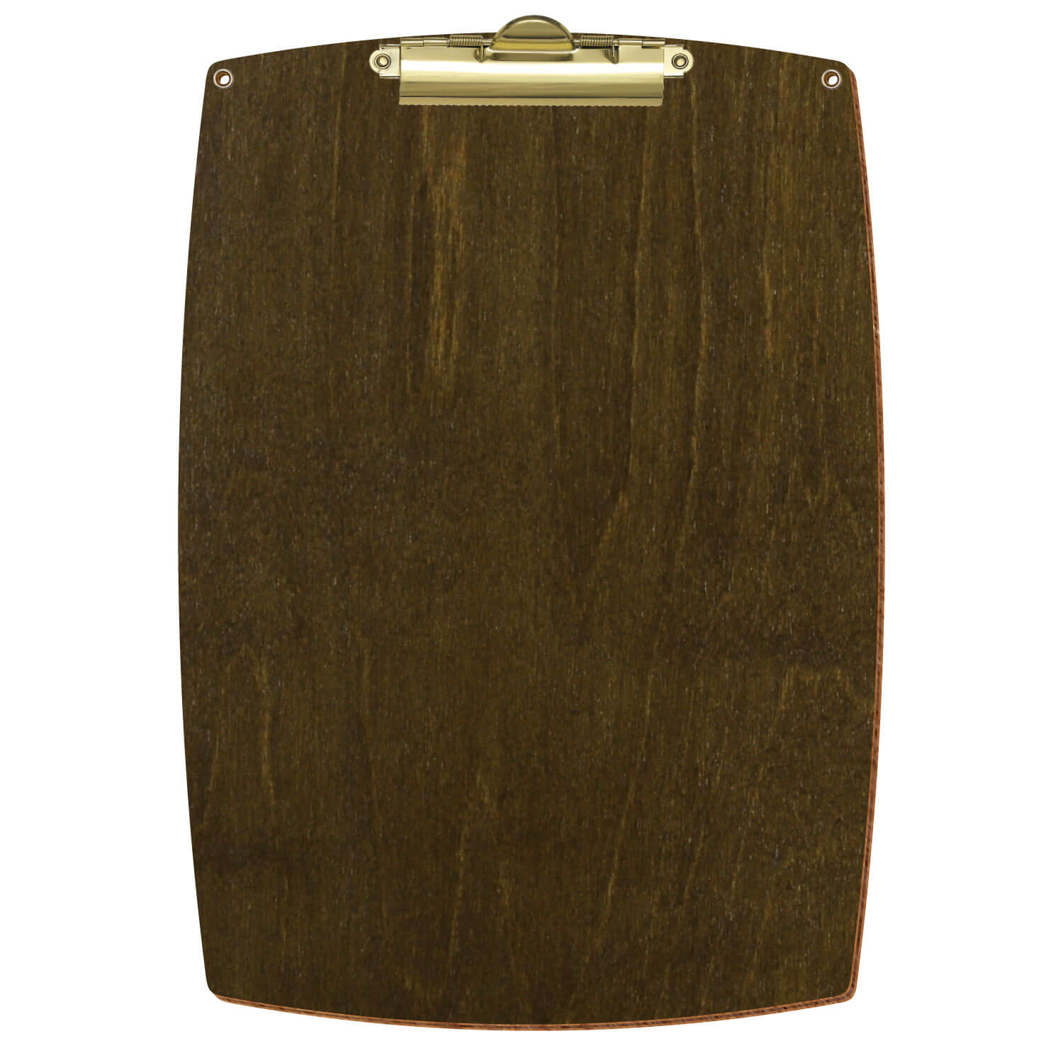 Bütic Holz-Klemmbrett konvex in der Farbe Haselnuss mit Aufhängeösen in A4 hochkant mit goldener Zahnklemme