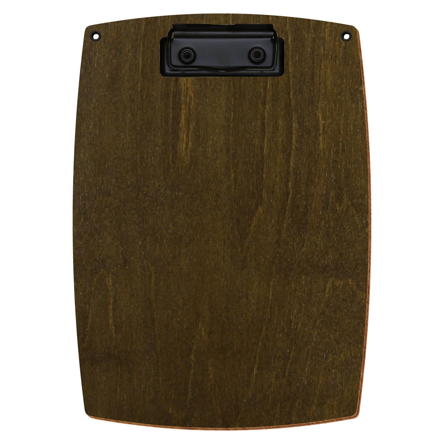 Bütic Holz-Klemmbrett konvex in der Farbe Haselnuss mit Aufhängeösen in A5 hochkant mit schwarzer Bügelklemme