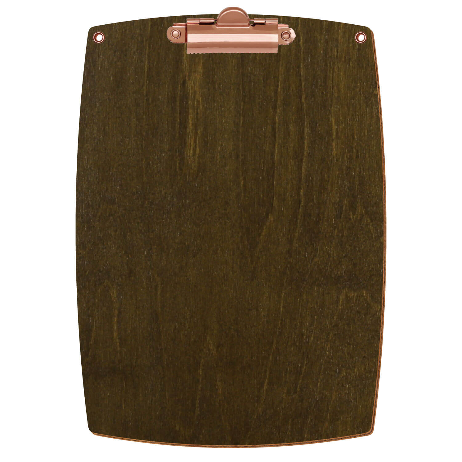 Bütic Holz-Klemmbrett konvex in der Farbe Haselnuss mit Aufhängeösen in A5 hochkant mit roségoldener Zahnklemme