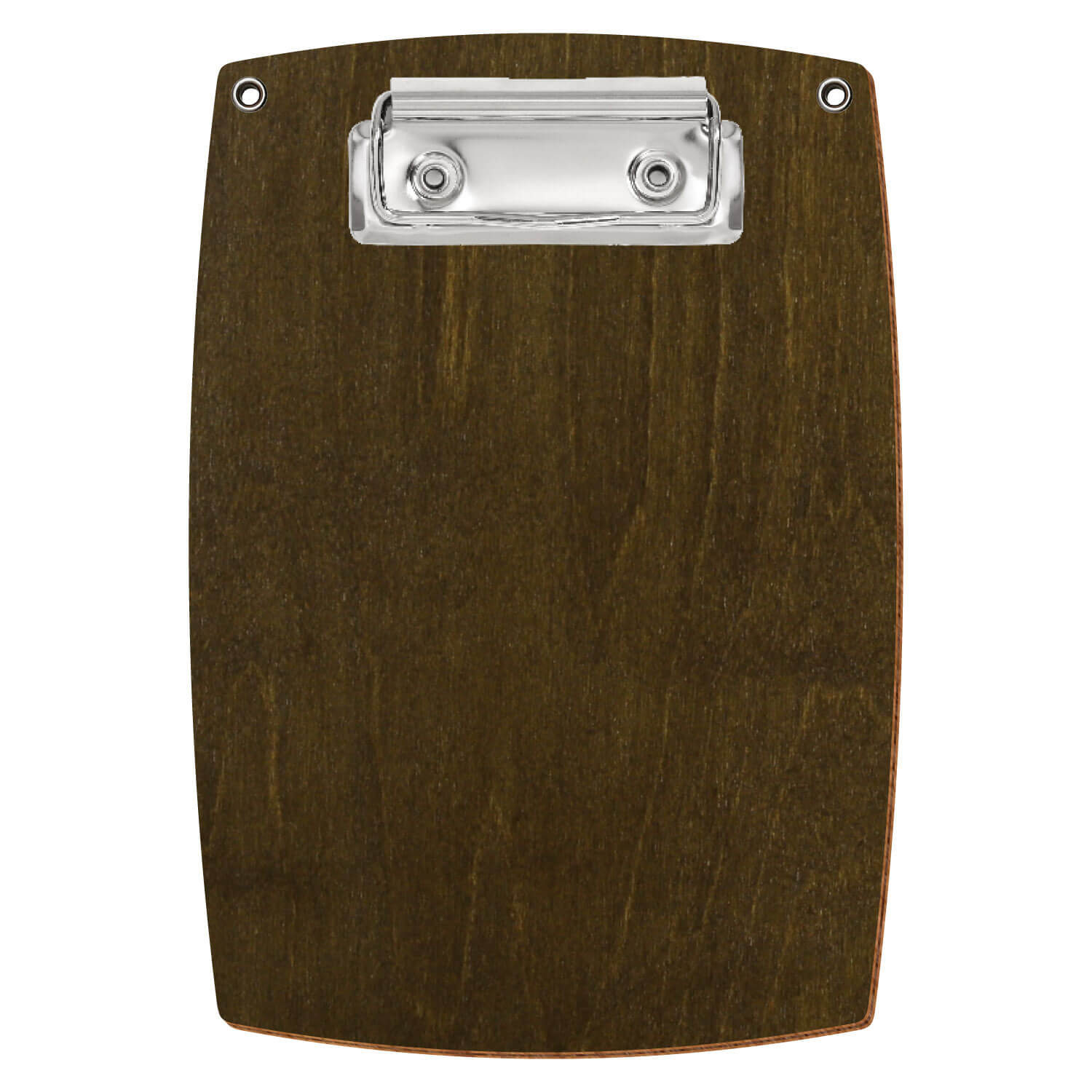 Bütic Holz-Klemmbrett konvex in der Farbe Haselnuss mit Aufhängeösen in A6 hochkant mit silberner Bügelklemme
