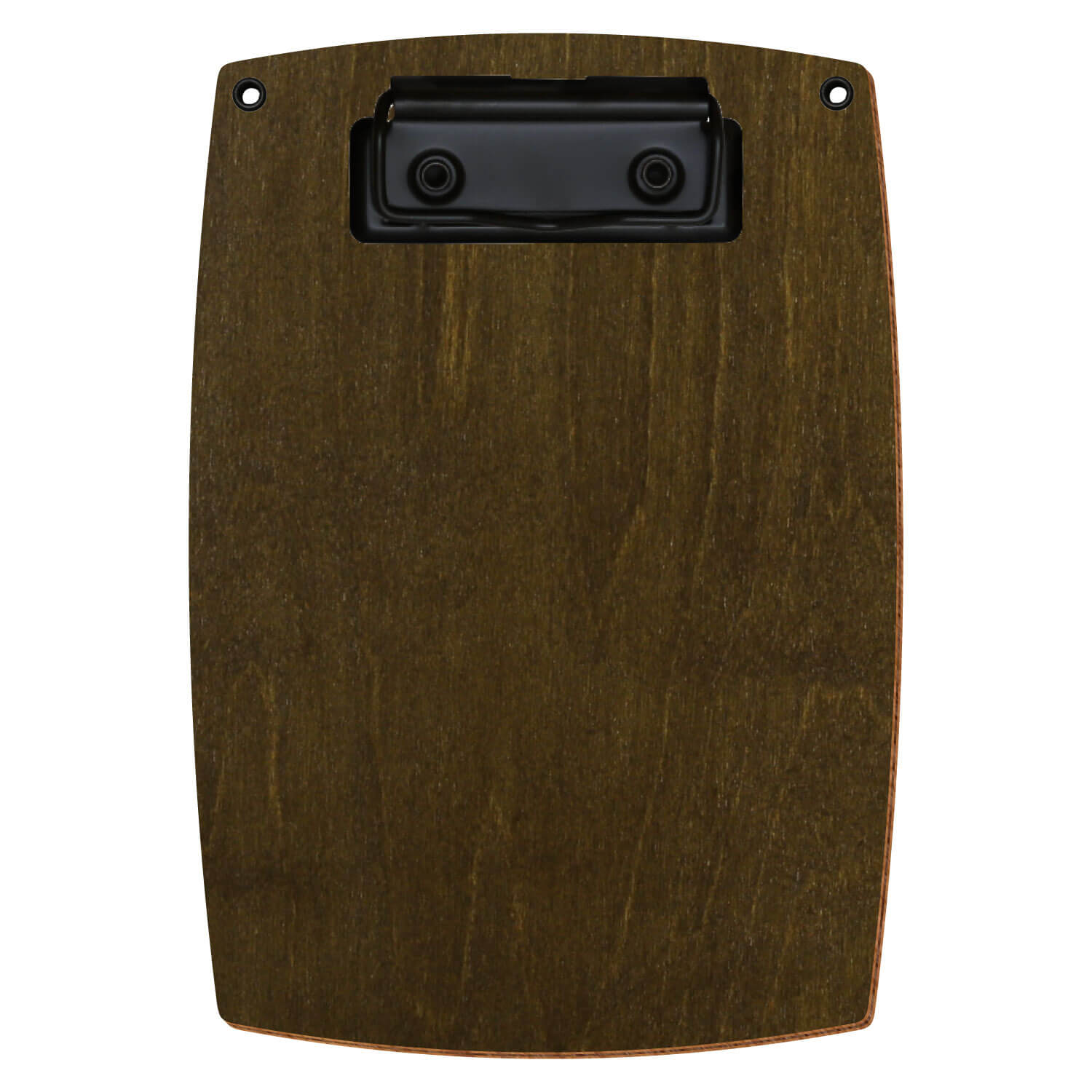 Bütic Holz-Klemmbrett konvex in der Farbe Haselnuss mit Aufhängeösen in A6 hochkant mit schwarzer Bügelklemme
