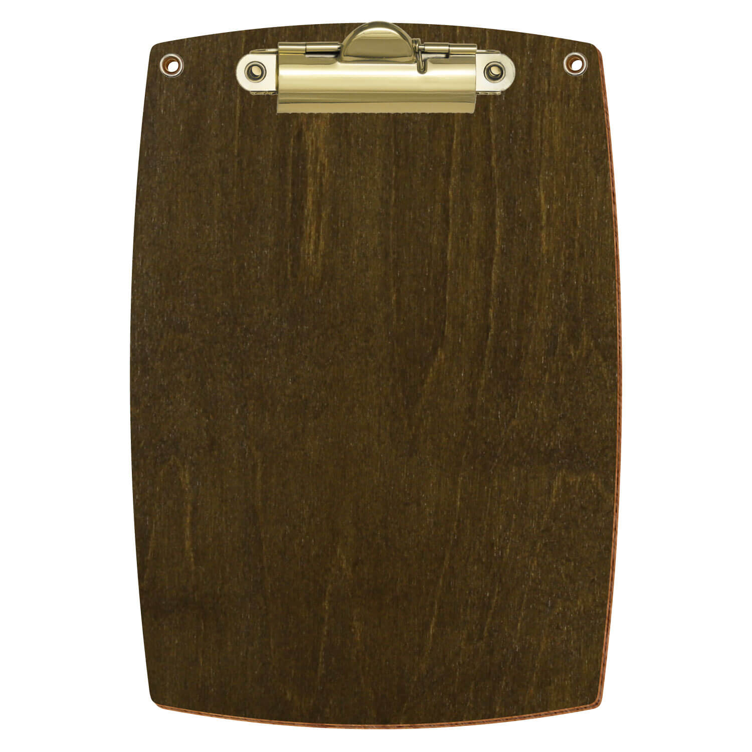 Bütic Holz-Klemmbrett konvex in der Farbe Haselnuss mit Aufhängeösen in A6 hochkant mit goldener Zahnklemme