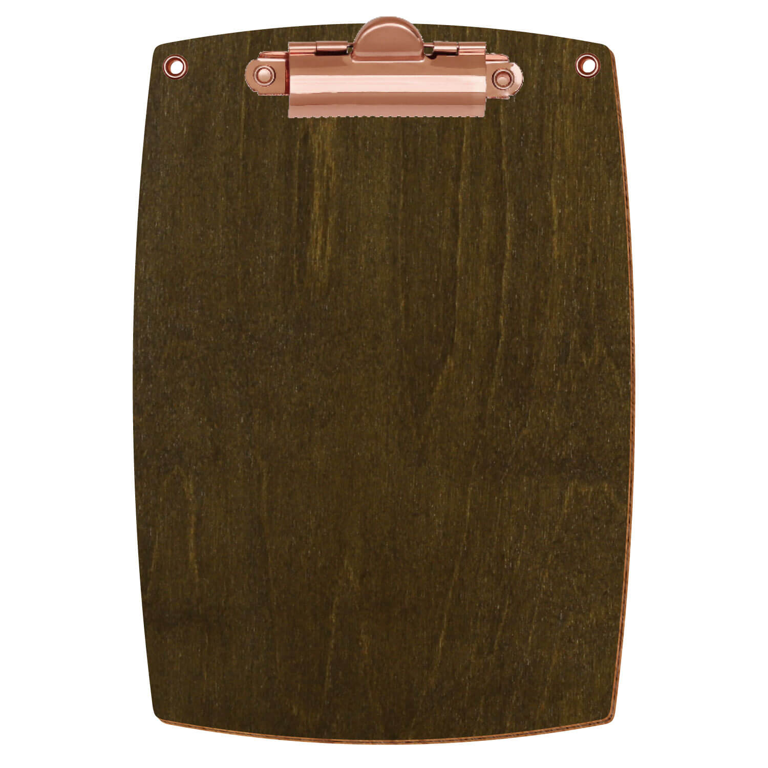 Bütic Holz-Klemmbrett konvex in der Farbe Haselnuss mit Aufhängeösen in A6 hochkant mit roségoldener Zahnklemme