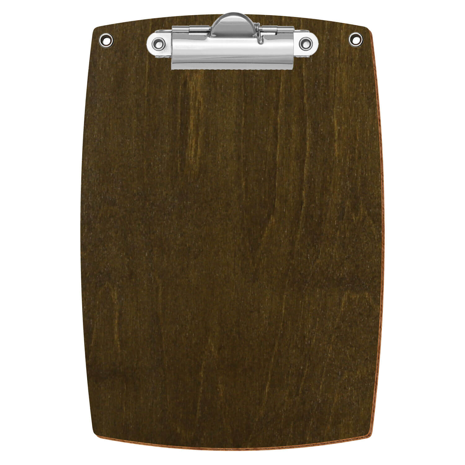 Bütic Holz-Klemmbrett konvex in der Farbe Haselnuss mit Aufhängeösen in A6 hochkant mit silberner Zahnklemme