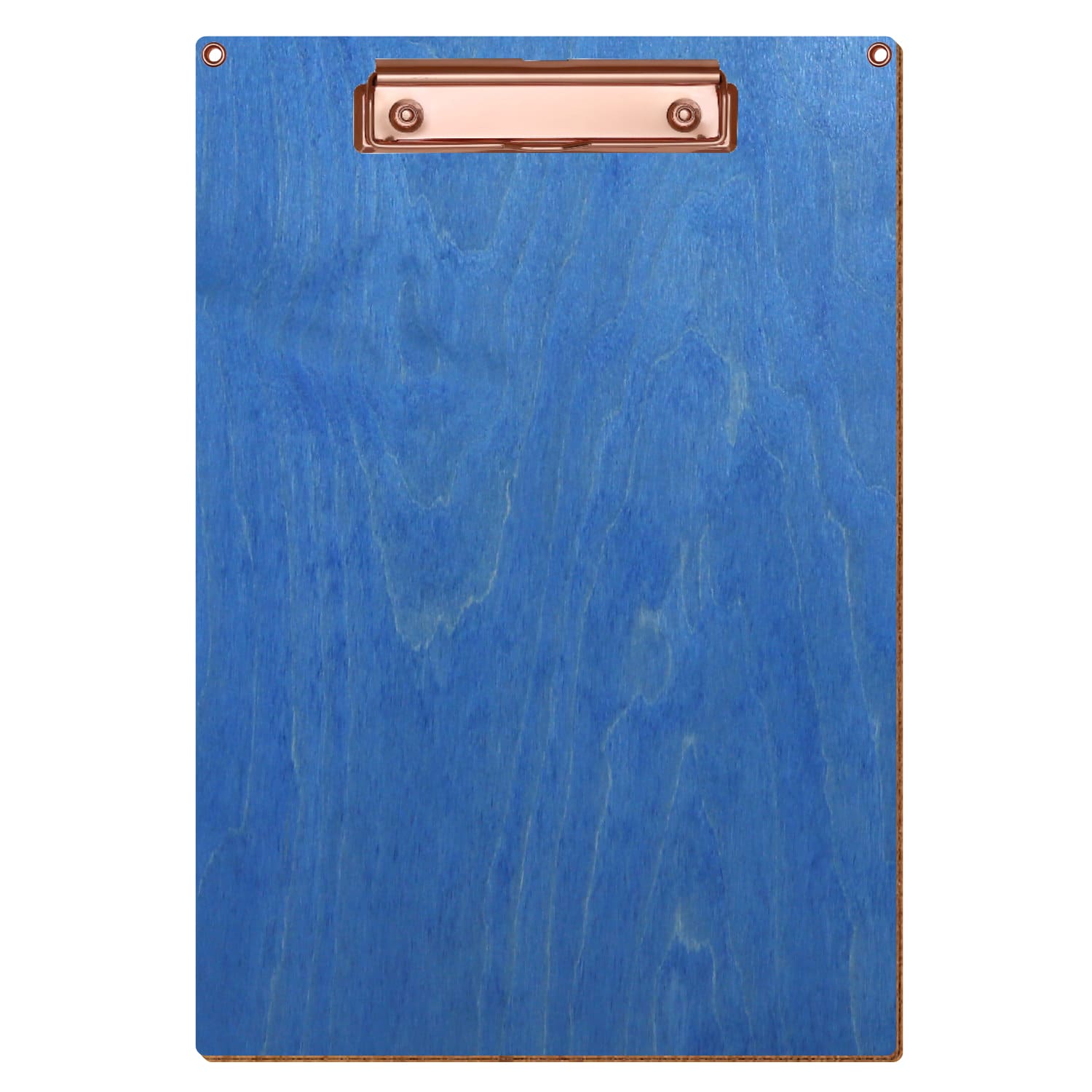 Klemmbrett Standardform Kornblumenblau mit 2 Ösen A4 hochkant Bügelklemme roségold