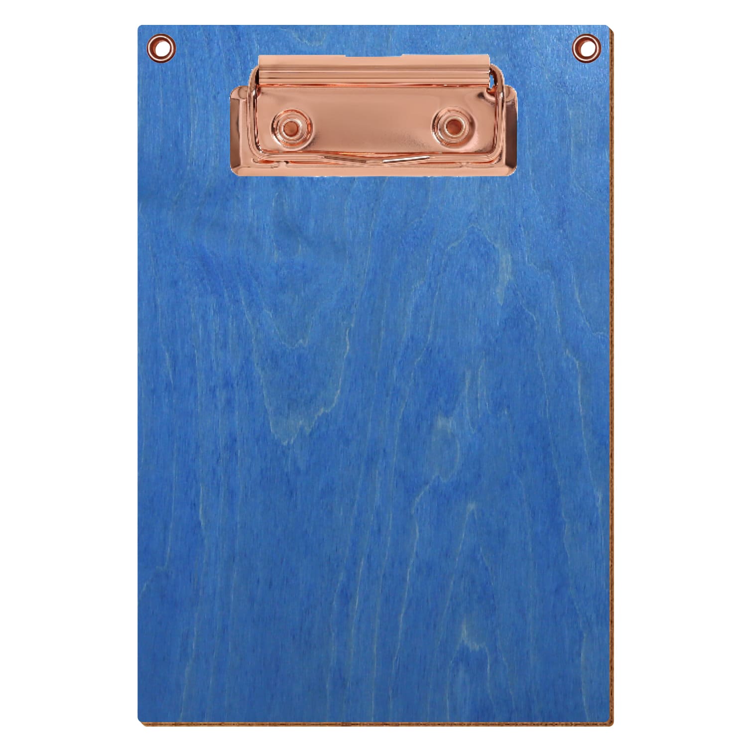 Klemmbrett Standardform Kornblumenblau mit 2 Ösen A6 hochkant Bügelklemme roségold