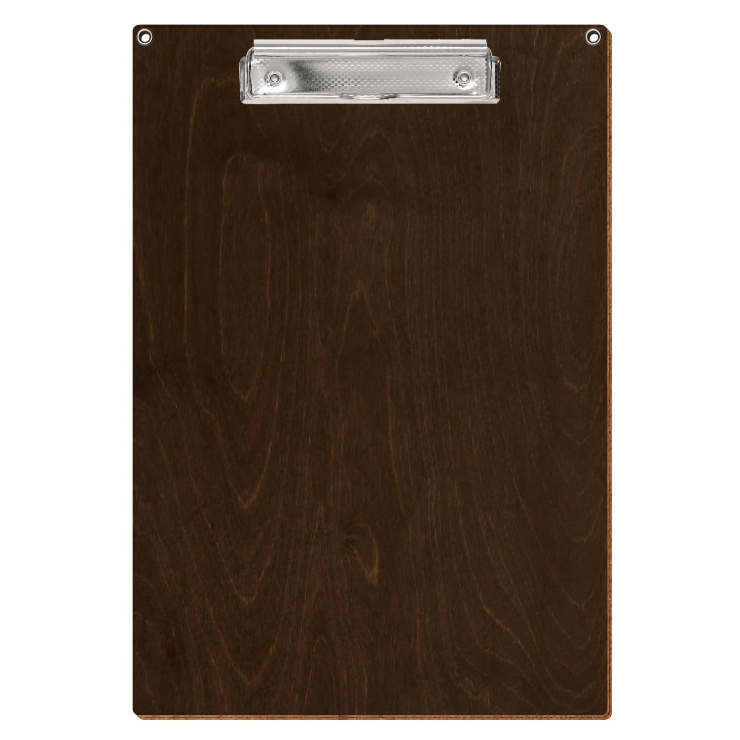 Klemmbrett Standardform Walnuss mit 2 Ösen A4 hochkant Bügelklemme silber carbon