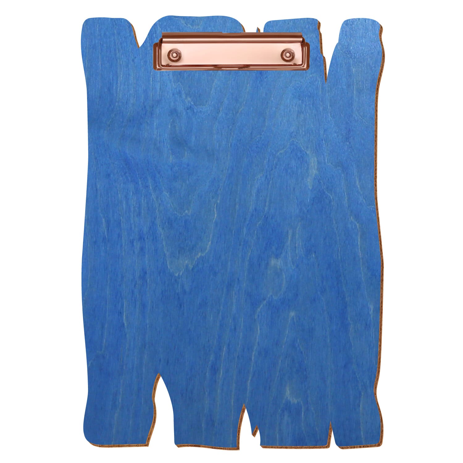 Klemmbrett Holzbrettform Kornblumenblau A4 hochkant Bügelklemme roségold