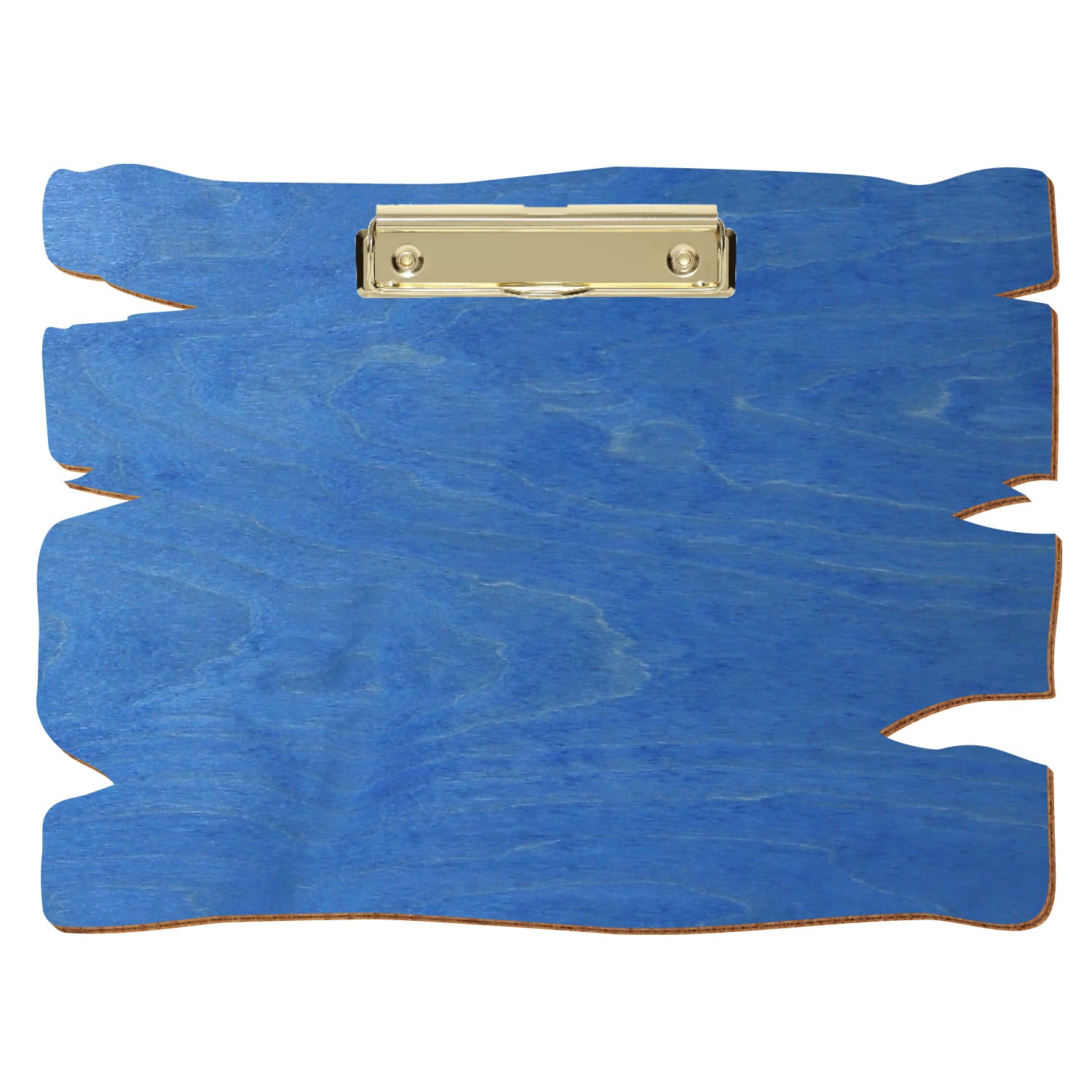 Klemmbrett Holzbrettform Kornblumenblau A4 querkant Bügelklemme gold