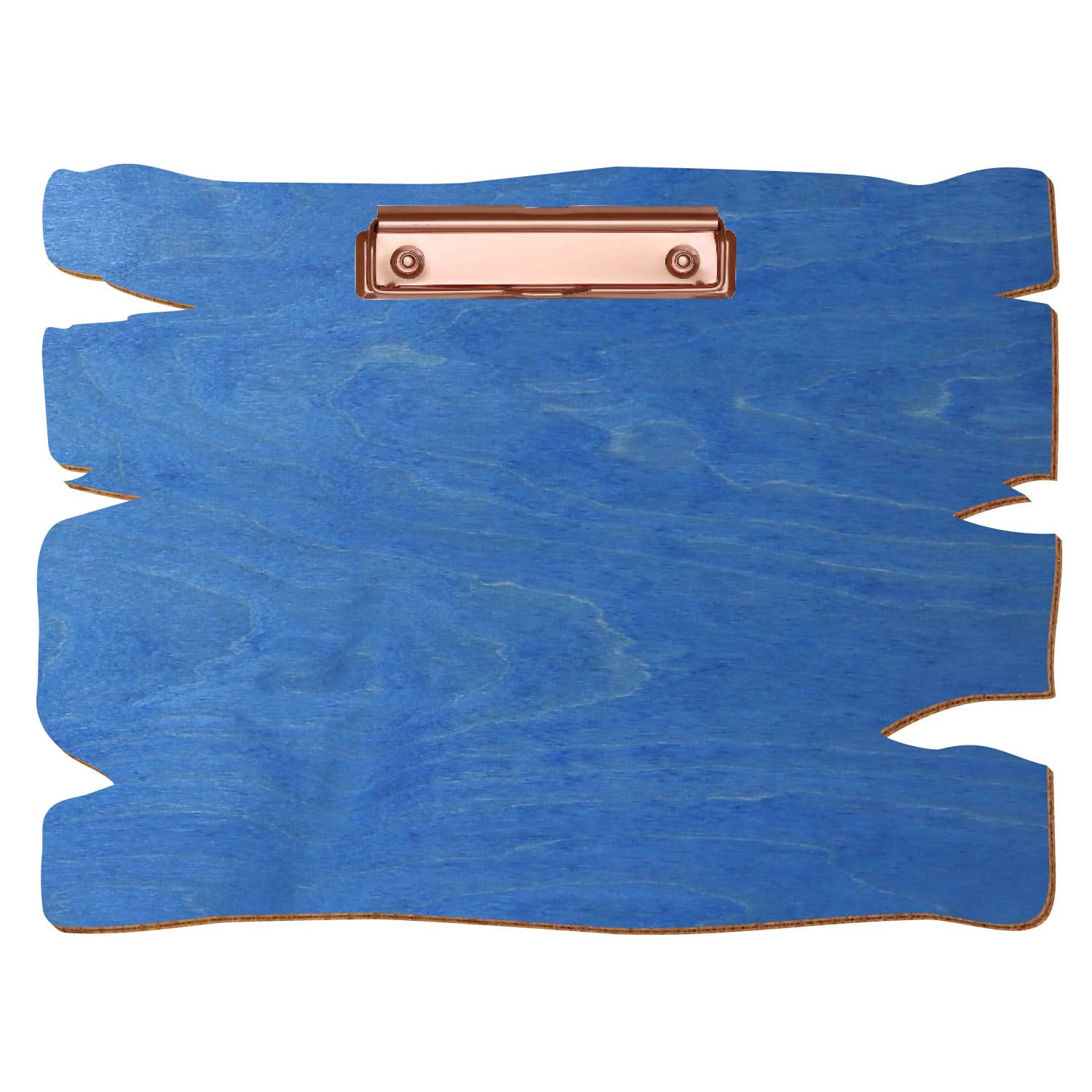 Klemmbrett Holzbrettform Kornblumenblau A4 querkant Bügelklemme roségold