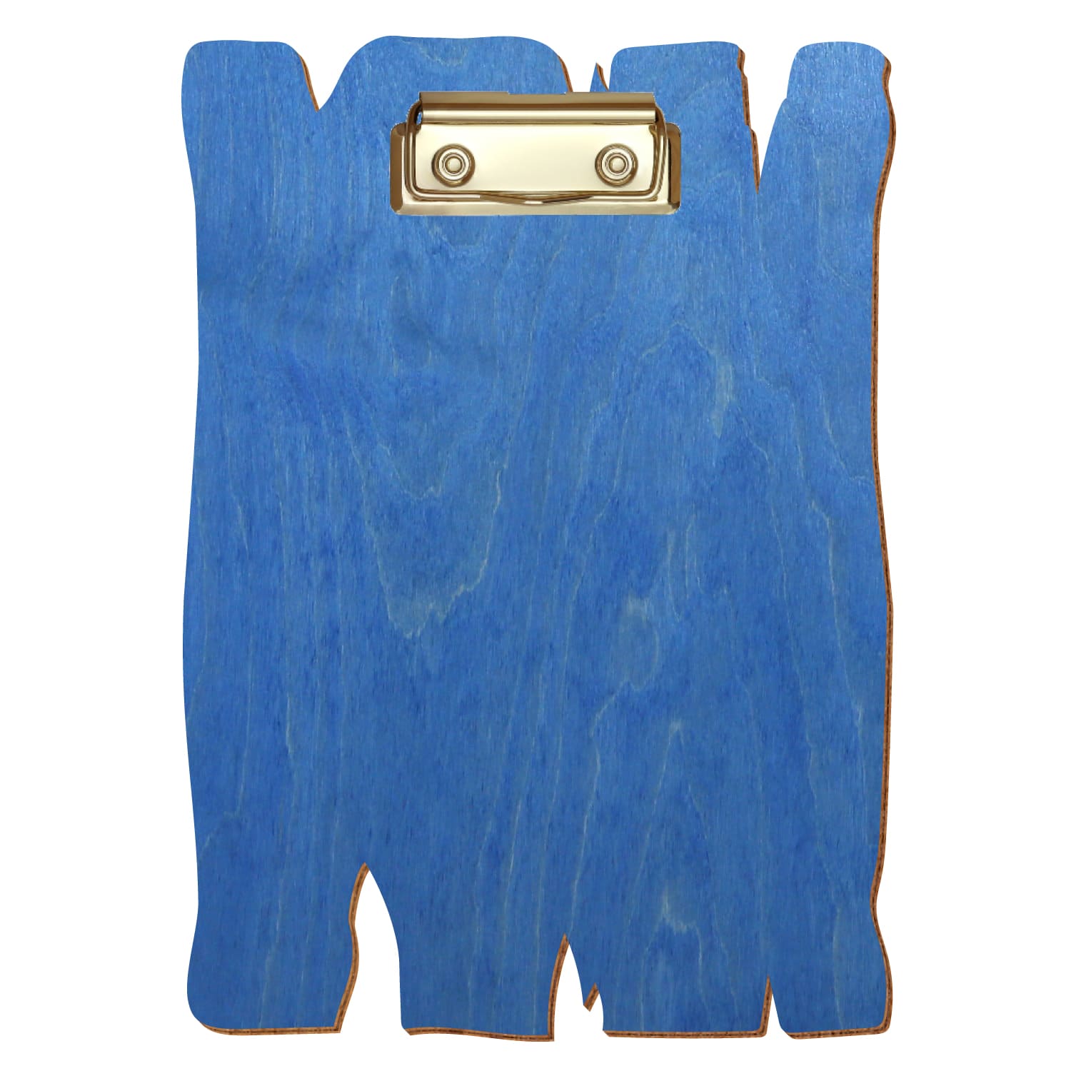 Klemmbrett Holzbrettform Kornblumenblau A5 hochkant Bügelklemme gold