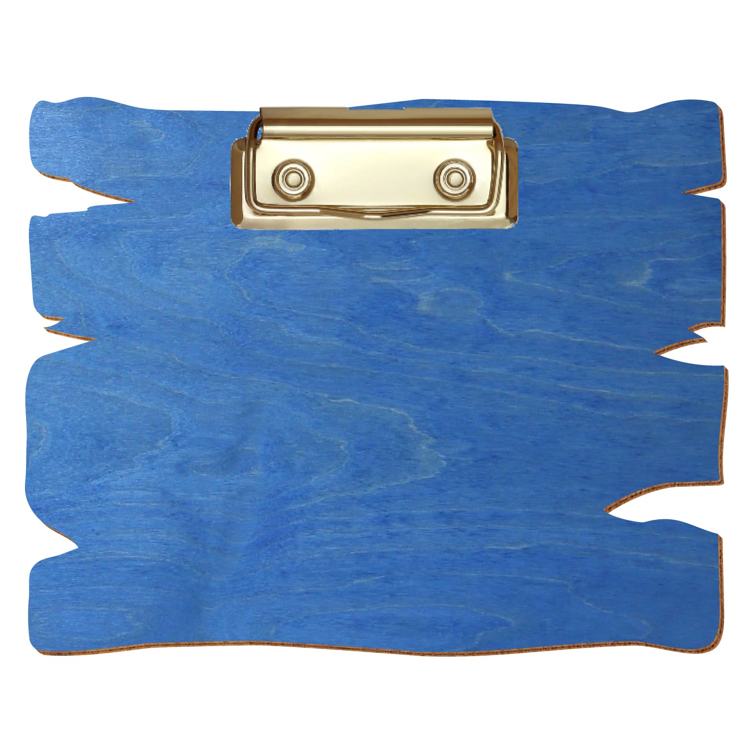 Klemmbrett Holzbrettform Kornblumenblau A6 querkant Bügelklemme gold