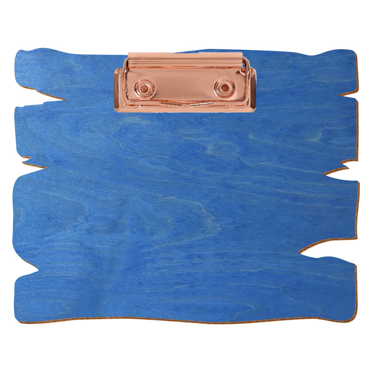 Klemmbrett Holzbrettform Kornblumenblau A6 querkant Bügelklemme roségold