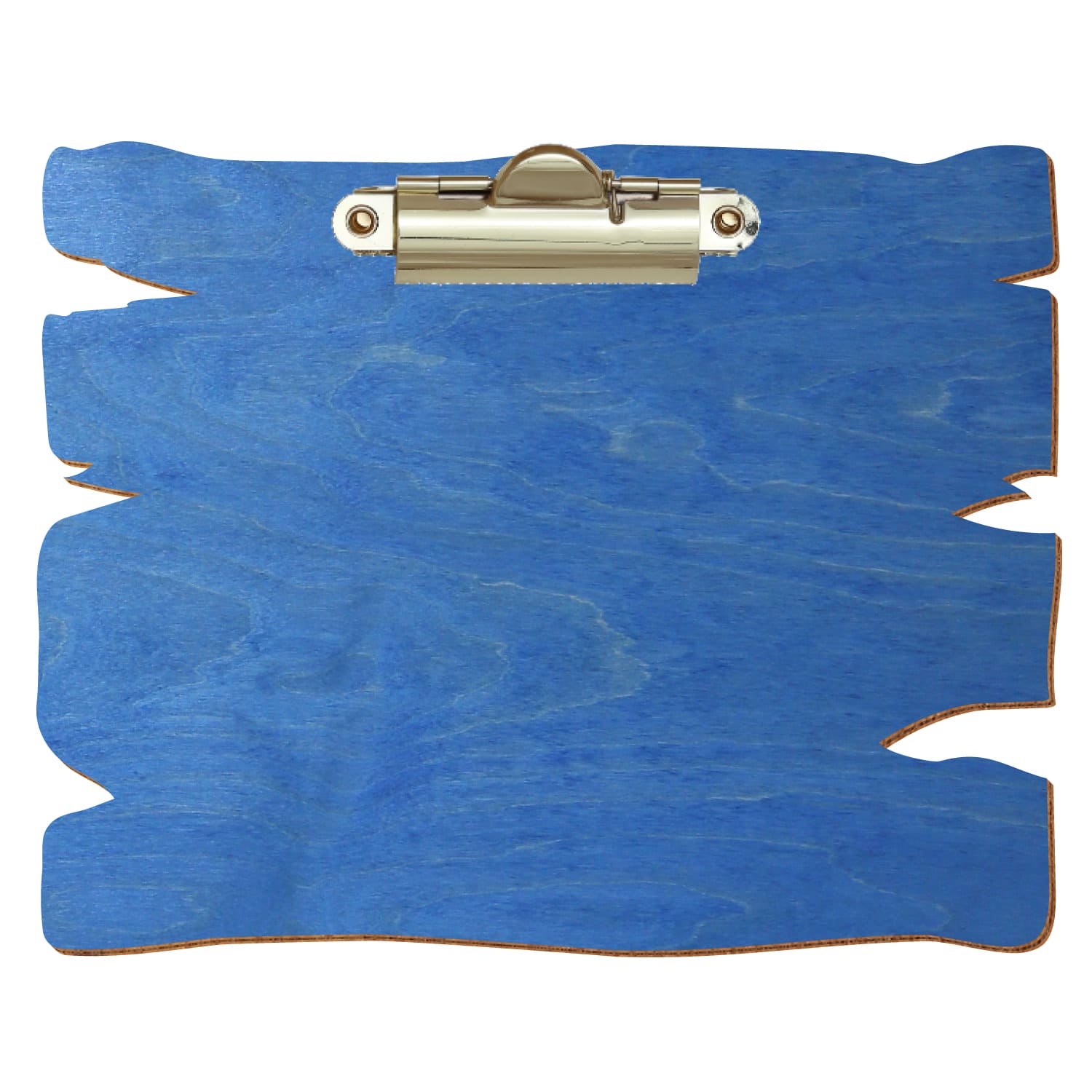 Klemmbrett Holzbrettform Kornblumenblau A6 querkant Zahnklemme gold