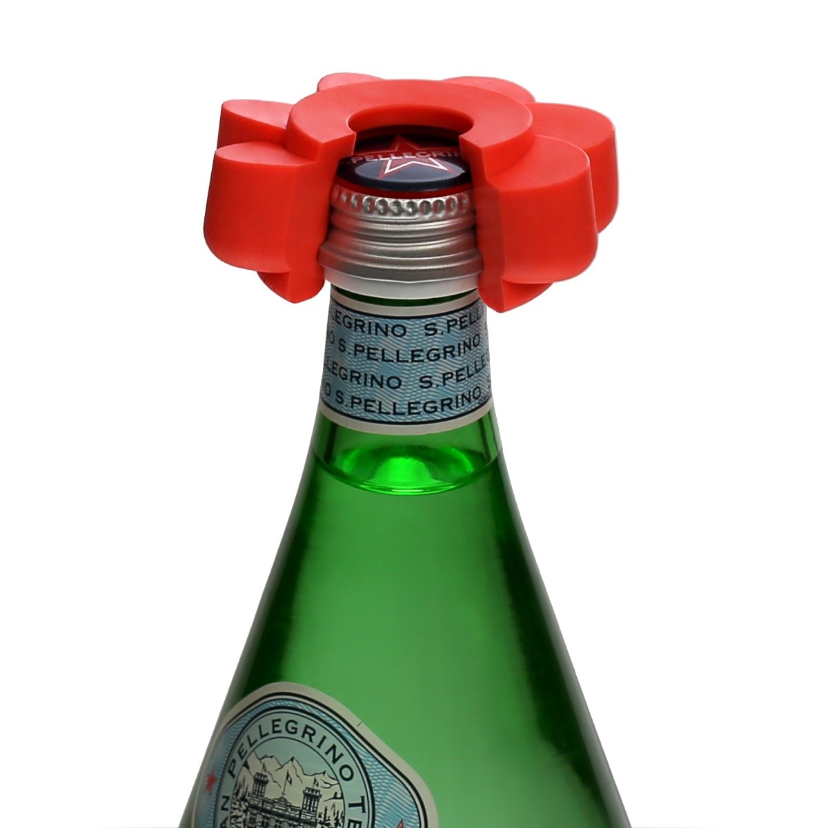 Flaschenöffner Blume Aufschraubhilfe rot mit Flasche