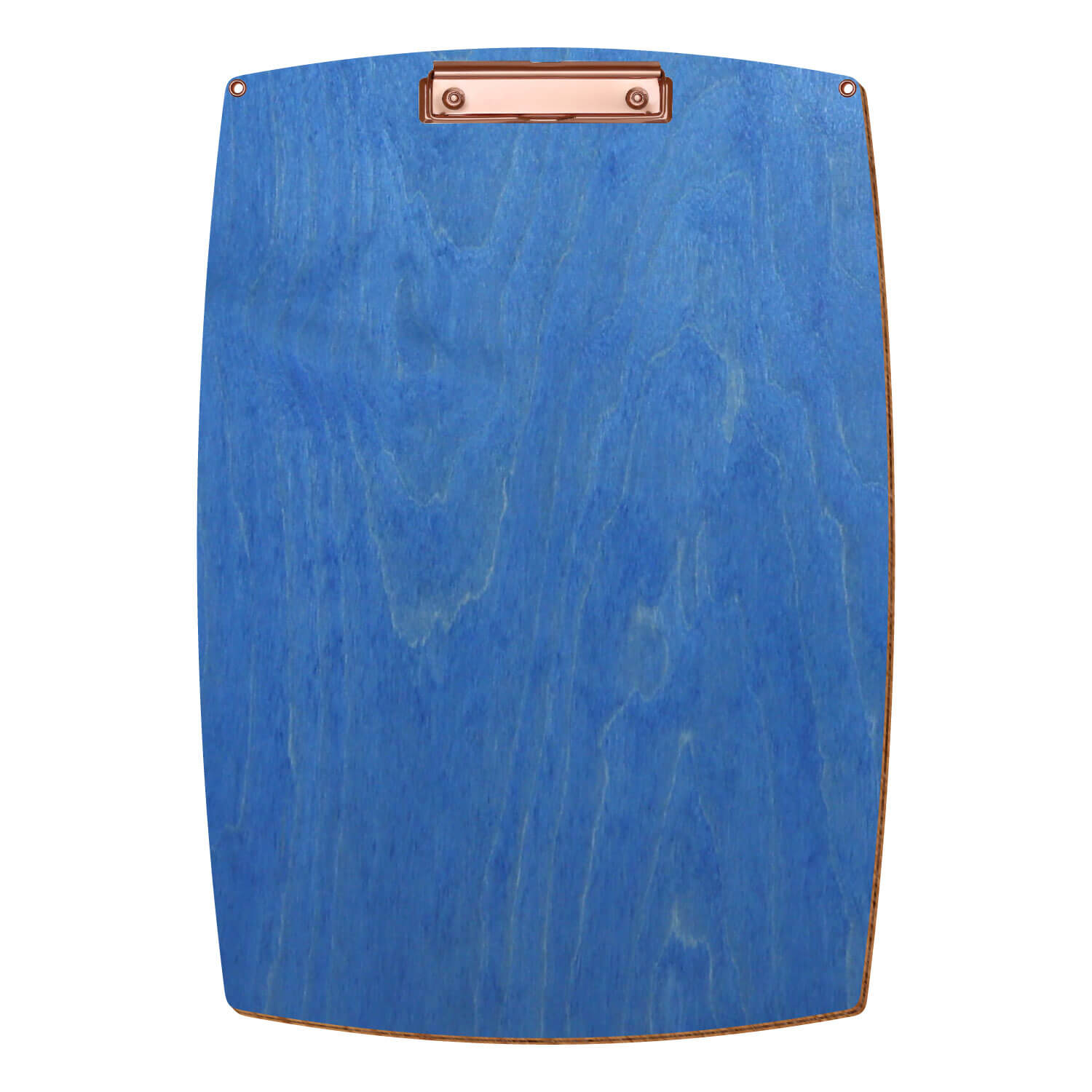 Bütic Holz-Klemmbrett konvex Kornblumenblau mit Aufhängeösen in A3 hochkant mit roségoldener Bügelklemme