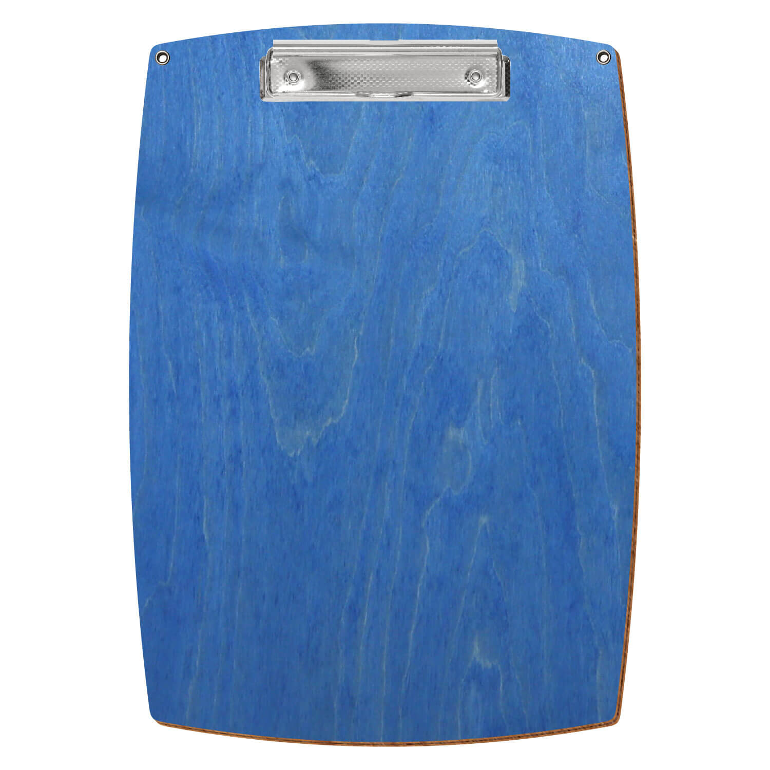 Bütic Holz-Klemmbrett konvex Kornblumenblau mit Aufhängeösen in A4 hochkant mit carbon-silberner Bügelklemme