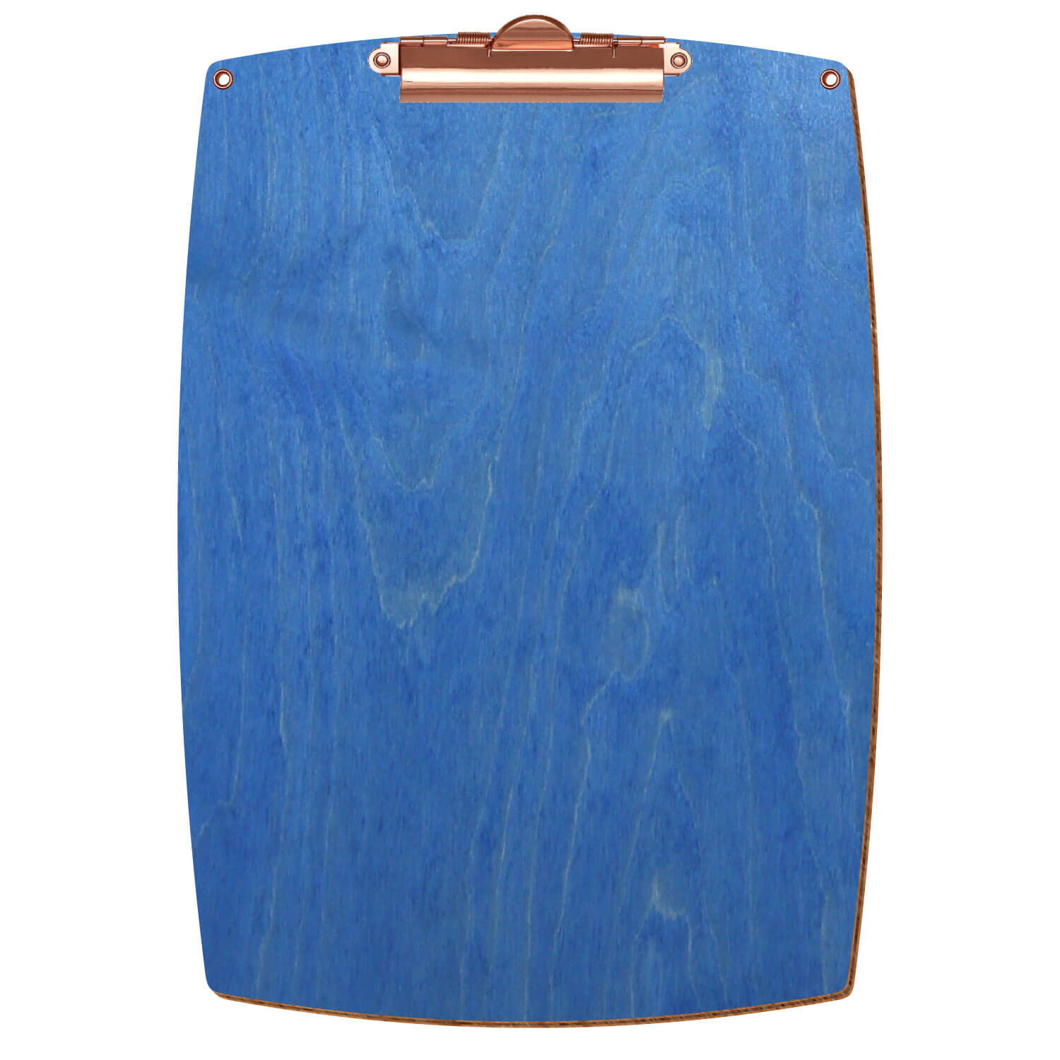 Bütic Holz-Klemmbrett konvex Kornblumenblau mit Aufhängeösen in A4 hochkant mit roségoldener Zahnklemme